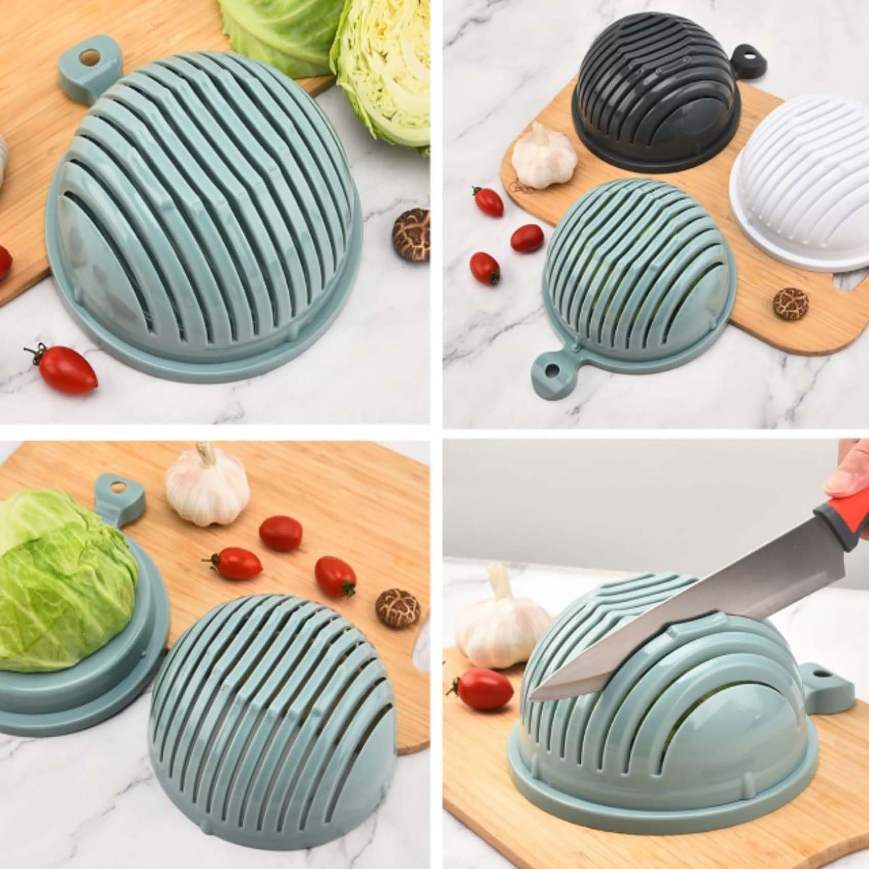 symaod Fruit And Vegetable Cutter Bowl,Salad Cutter Bowl,Multi-Functional Salad Making Bowl,Salad Chopper Bowl And Cutter With Lid,For Chopping Vegetables, Slicing Salads And Fruits (Black)