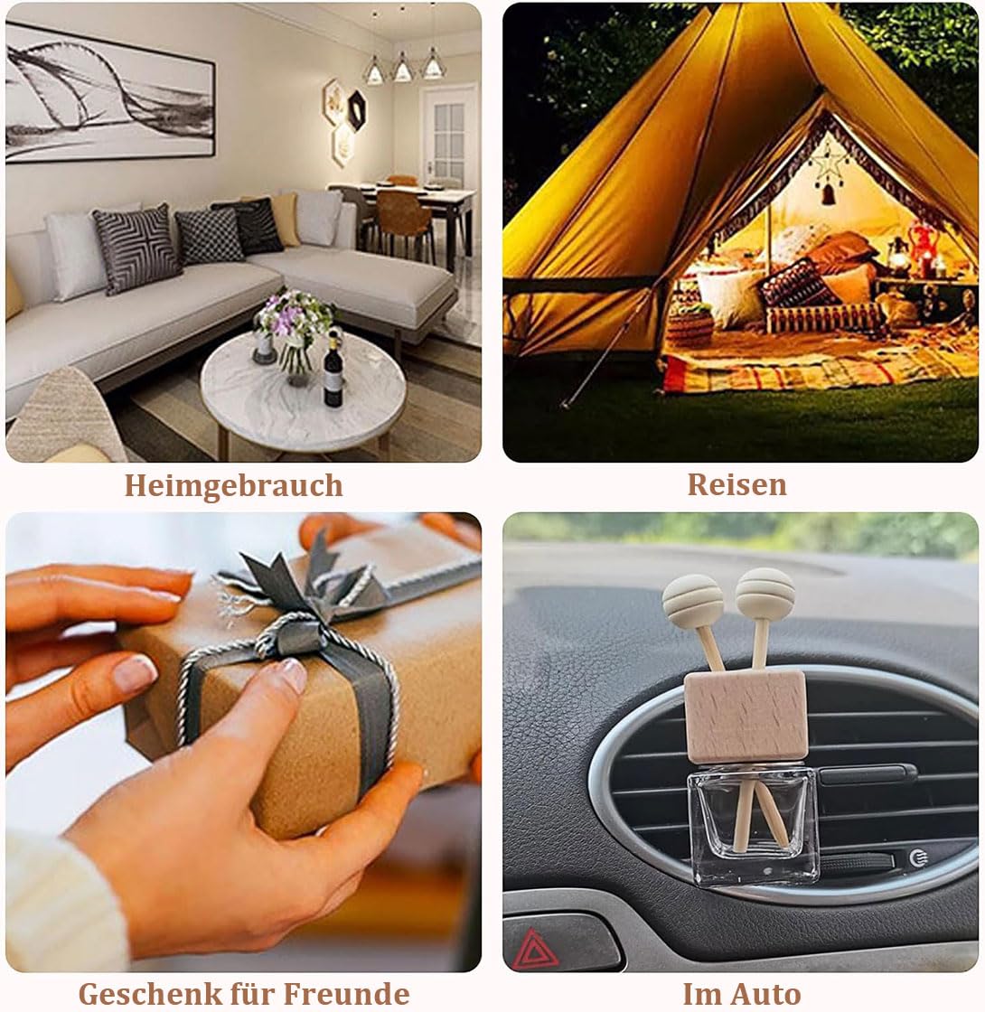 50 ambientadores para coche, 8 ml, de cristal vacío, con clip y tapa de madera, rellenables, con varillas de fragancia