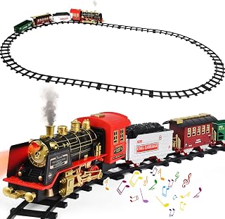 LOYEAH Train Set - Electric Train Set for Kids, Classic Toy Train Set with Smoke Lights & Sounds, Railway Kits, Steam Locomotive Engine, Cargo Cars, Battery Powered, Boys Girls Birthday