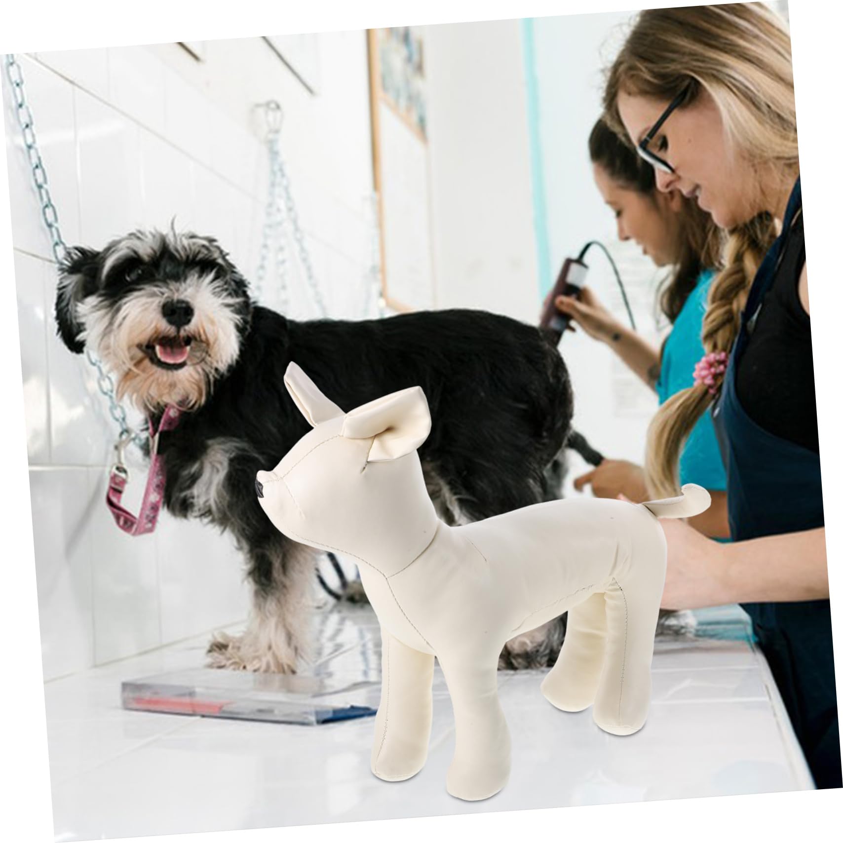 OUNONA Haustier Hunde zur Präsentation von Hundebekleidung und Hundezubehör Größe S Model Sitzende Schaufensterpuppe Weiß aus Leder im Tiergeschäft