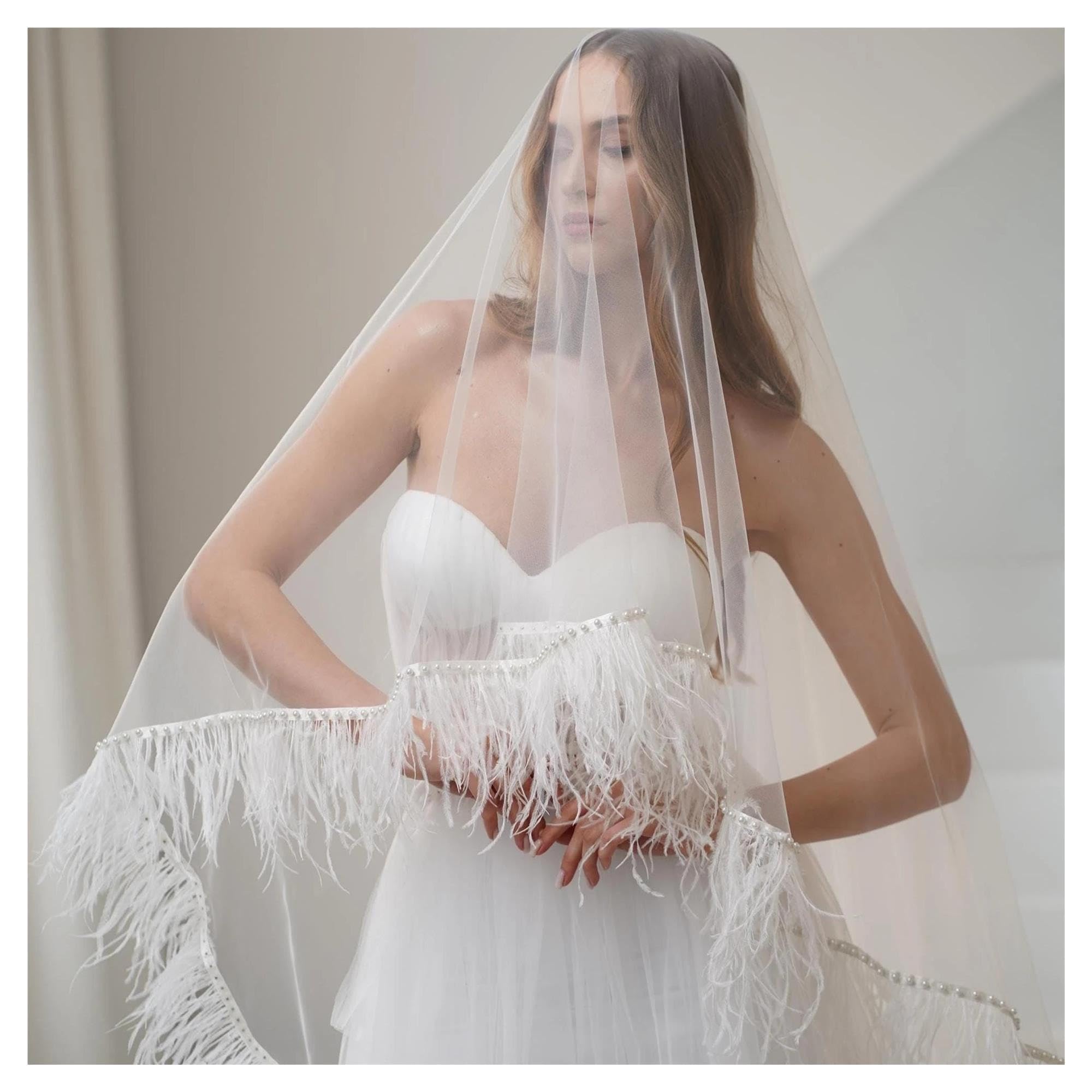 Veli da Sposa con Piume e Perline Pettine
