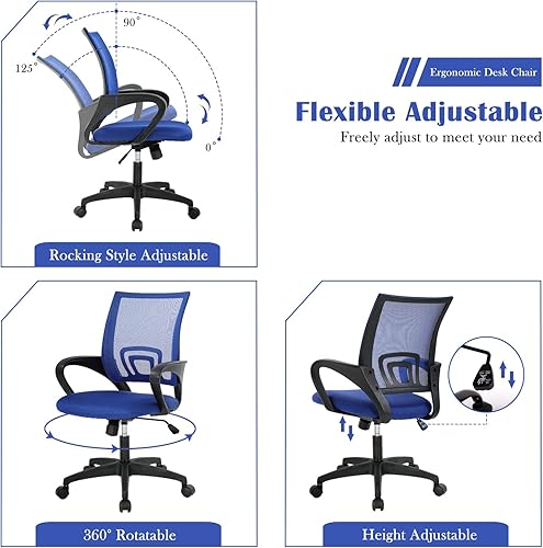 Miniatura 7 de Silla de oficina en casa, silla de escritorio con soporte lumbar y reposabrazos, silla de trabajo ergonómica ajustable con respaldo medio de malla