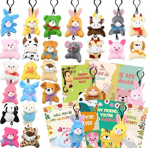 UMEELR 28 mini juguetes de animales de peluche, llavero de animales de peluche pequeños para niños, cesta de Pascua, regalos de fiesta de caza de