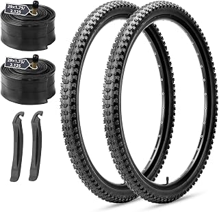 MOHEGIA Mountain Bike Tires Set: 2 Pack 26x2.1/27.5x2.1/ 29x2.1 Inch Folding Bicycle Tires Replacement and Pair 26/27.5/29 Inch Inner Tubes Schrader Valve with Tire Levers