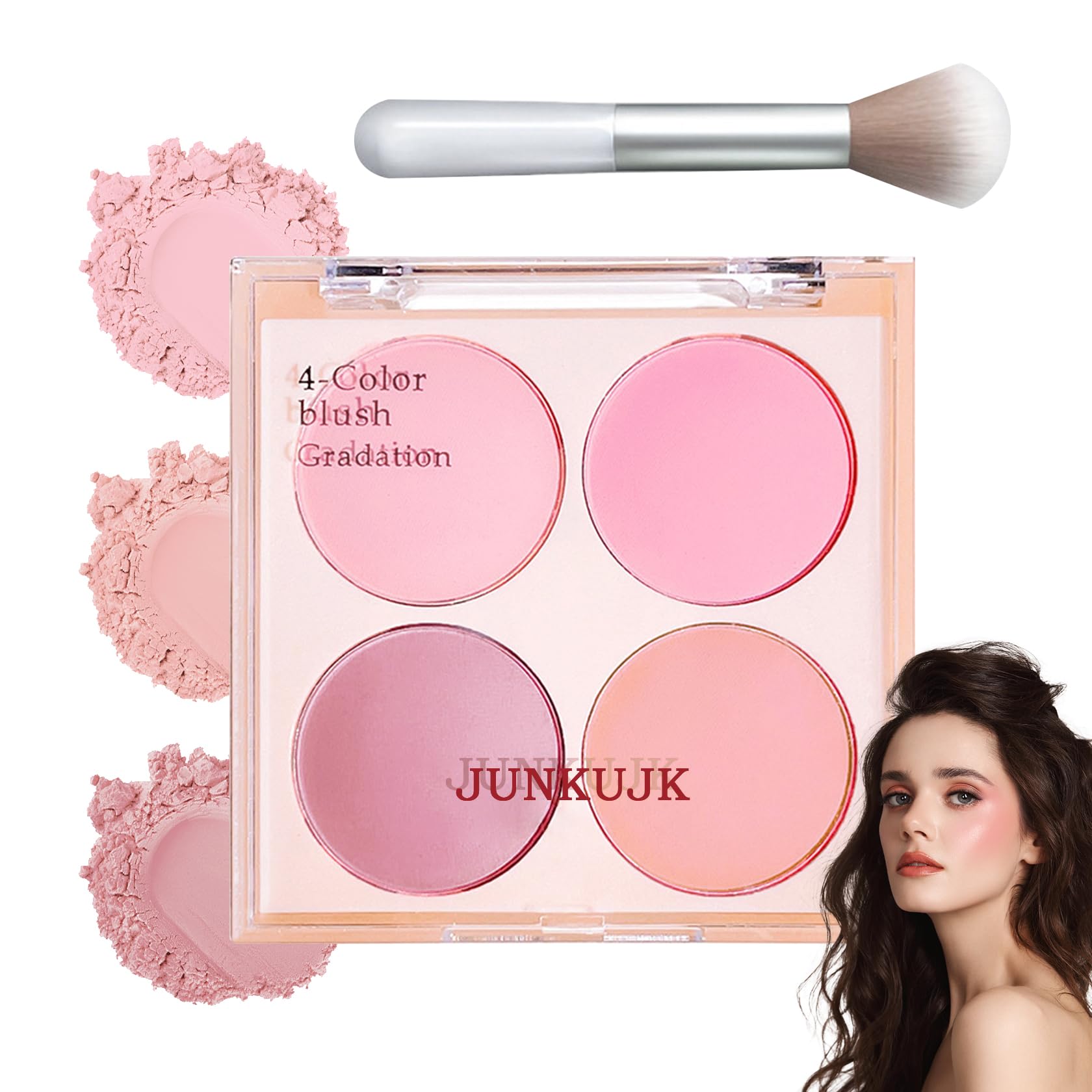 JunKuJk Pearl Blush Palette,Shimmer Silky Matte Blush Powder Palette,Professional Cute Face Contour Highlighter Blush Palette with Blush Makeup Brush