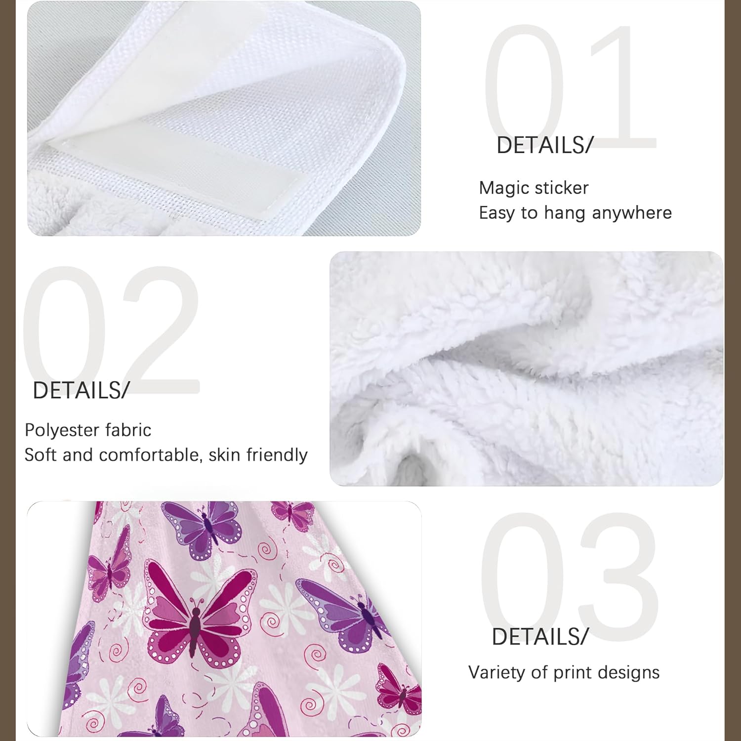Pink Purple Butterfly Kitchen Hand Towels 2 Pieces Hand Towel Loop Dish Cloth Tie Towels Tea Bar Towels for Bathroom Farmhouse Housewarming Tabletop Home - Image 3