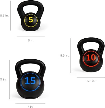 Best Choice Products 3-Piece Kettlebell Set with Storage Rack, HDPE Coated Exercise Fitness Concrete Weights for Home Gym, Strength Training, HIIT Workout 5lb, 10lb, 15lb