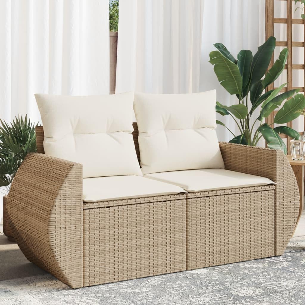 Beige 2-Seater Outdoor Loveseat Sofa Garden Furniture Modular Design Weather-Resistant Poly Rattan for Patio Balcony Terrace