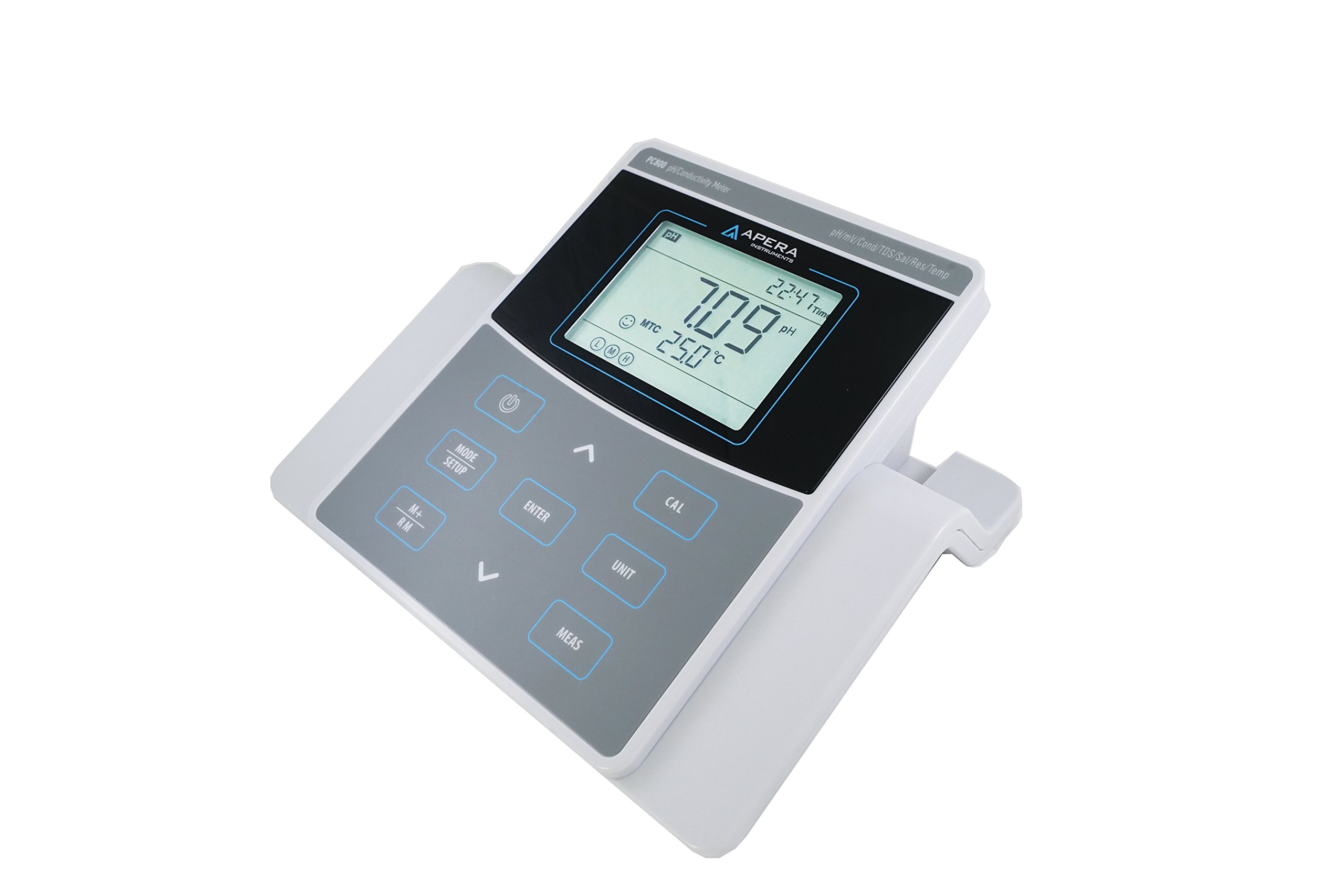 Apera Instruments PC800 Kit de medidor de pH/conductividad de banco (equipado con 201T-F 3 en 1 pH combinado/sonda y electrodo de conductividad BPB 2301T-F; gestión de datos GLP)