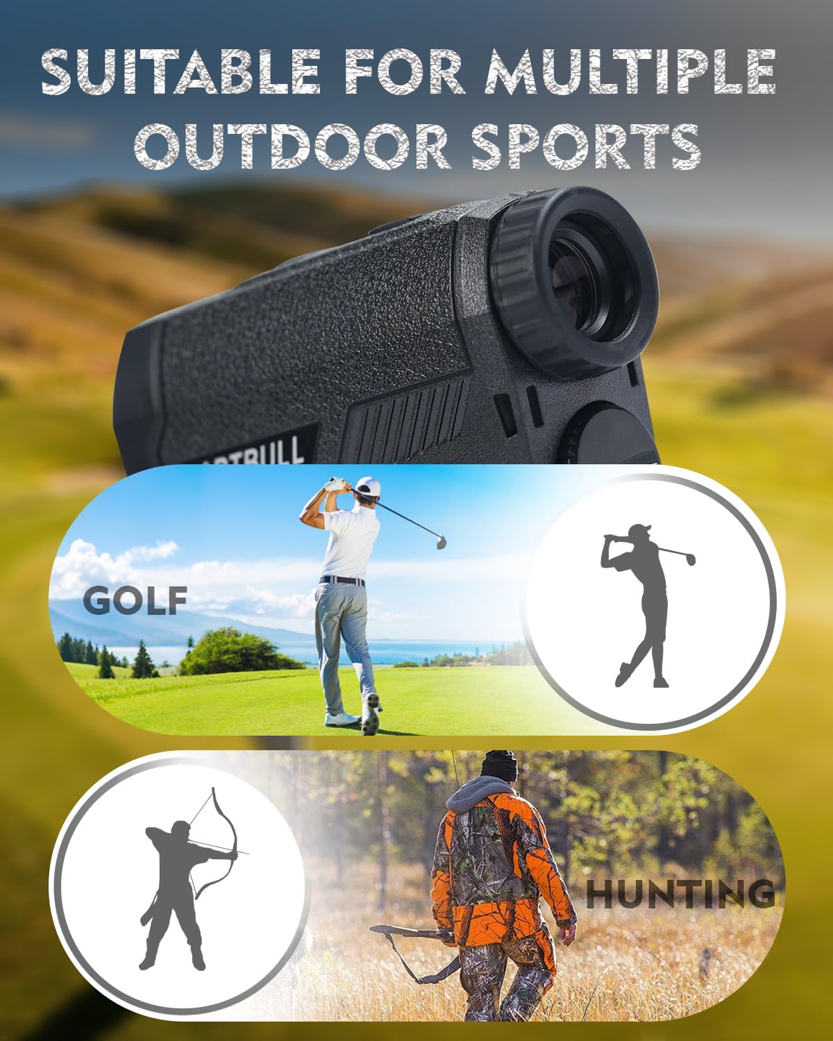 Artbull, telemetro da golf e caccia, 600 m, ingrandimento 6x, con scansione e pendenza, telemetro laser con acquisizione rapida, blocco bandiera, impermeabile IPX4, per cacciatori all'aperto