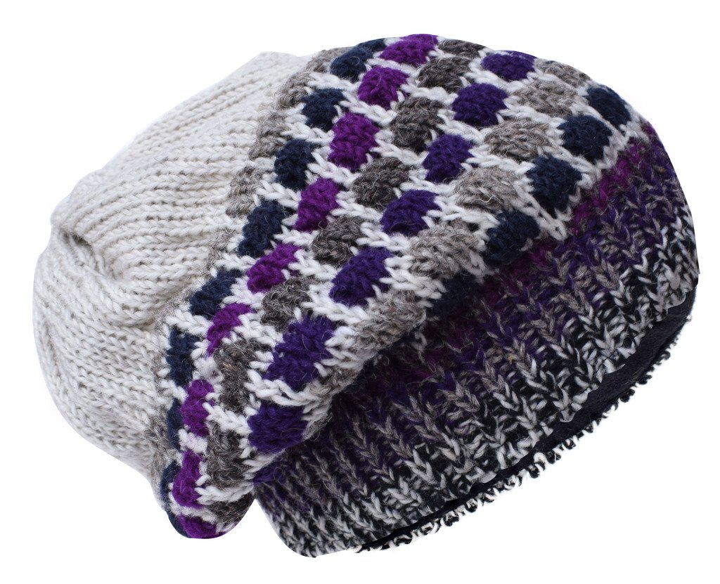 Gheri Woolen Knitted Fleece Lined Multicoloured Beanie Hats L