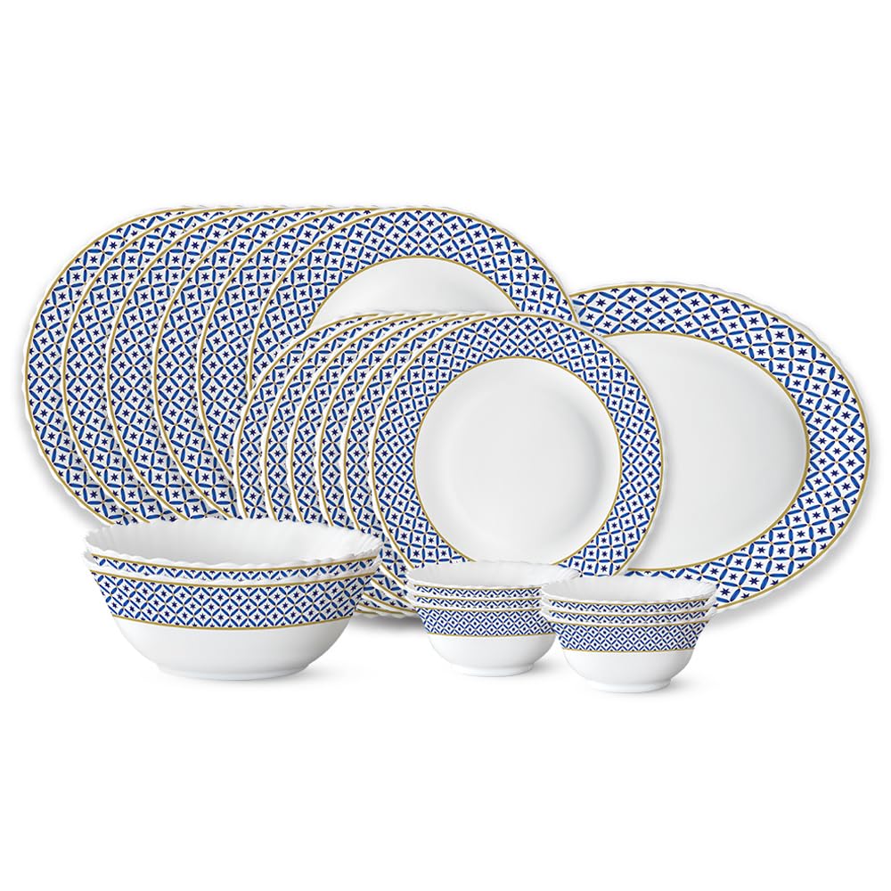 Larah by BOROSILJuliet Fluted Series Opalware Dinner Set | 21 Pieces for Family of 6 | Microwave & Dishwasher Safe | Bone-Ash Free | Crockery Set for Dining & Gifting | Plates & Bowls | White