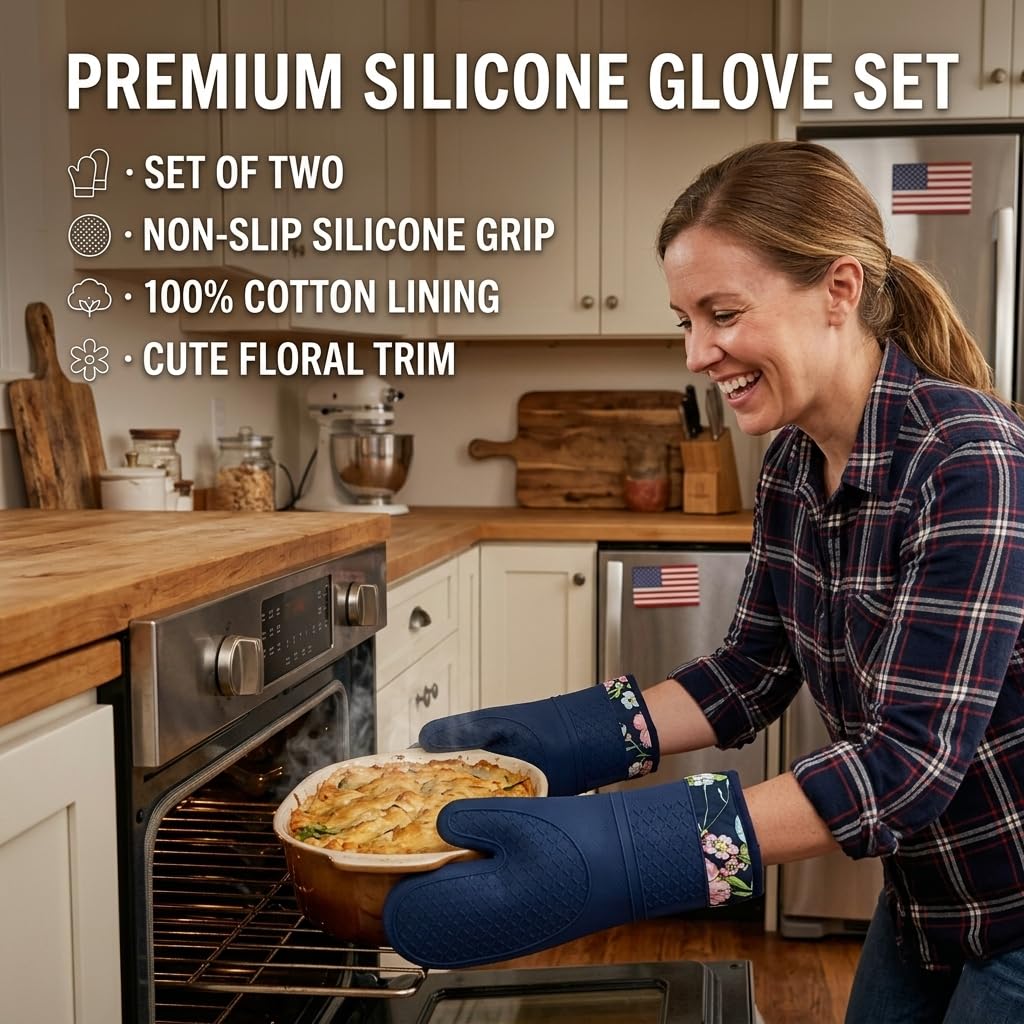 Gants de cuisine en silicone résistants à la chaleur, extra longs, antidérapants, doublure en coton doux, parfaits pour la pâtisserie, la cuisine et le barbecue, gants de cuisine 33 x 17,8