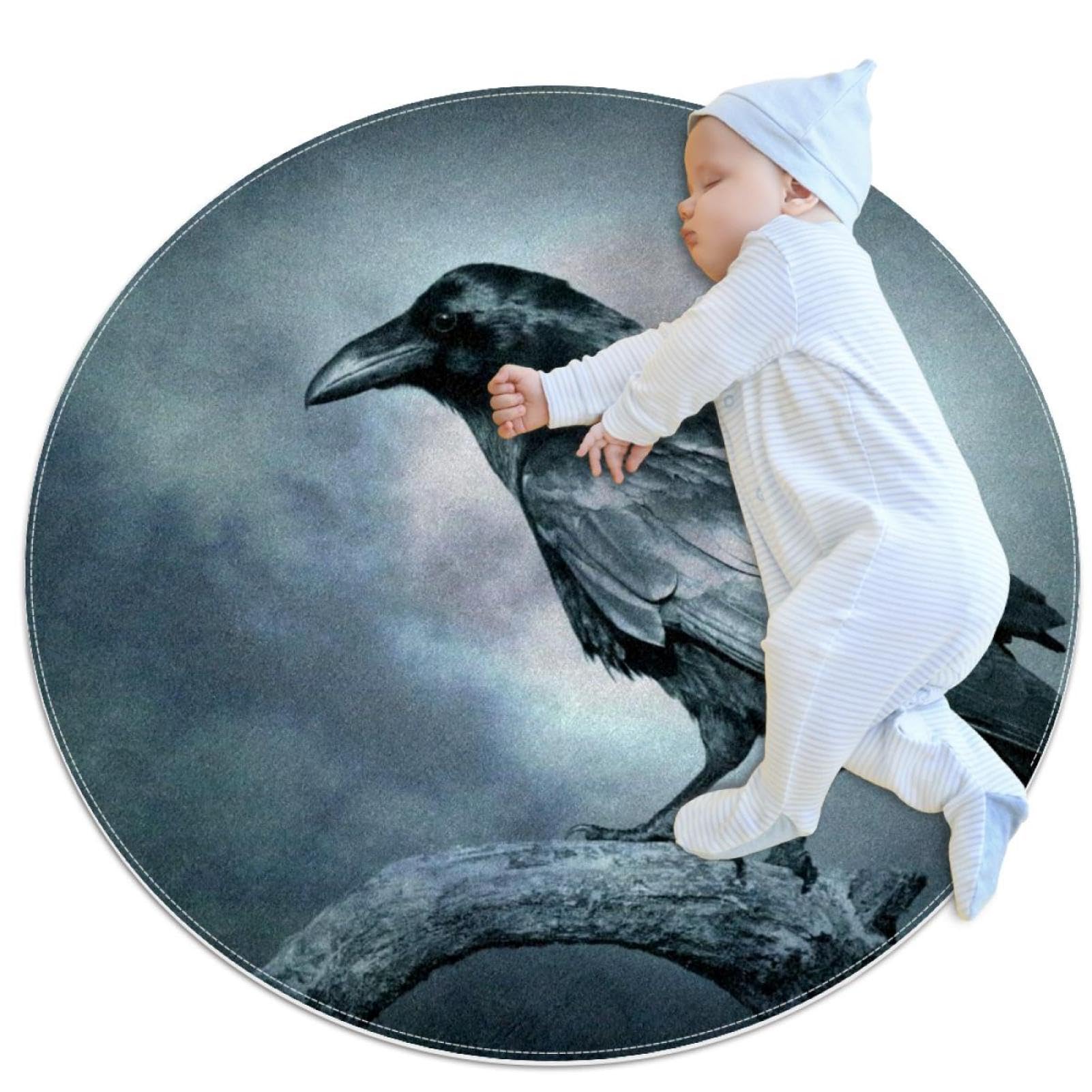 Tapis de salle de bain Halloween corbeau rond 1m antidérapant