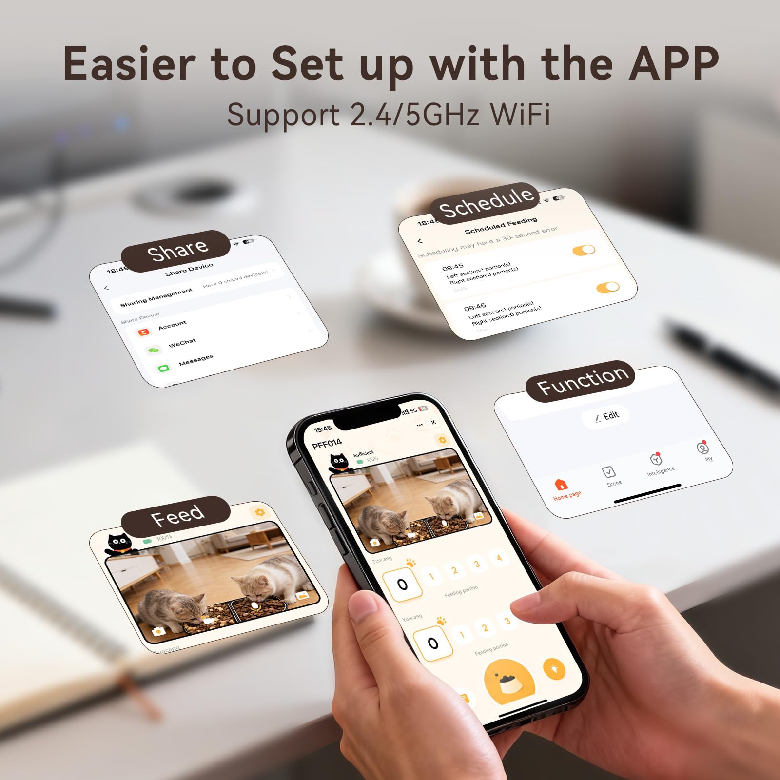 8L Comedero Gato Automático Doble con Cámara 1080P 160°,Acero Inoxidable Diseño Antiobstrucción App Control, WiFi 5G/2.4G Control Remoto Rudio Bidireccional para Múltiples Gatos