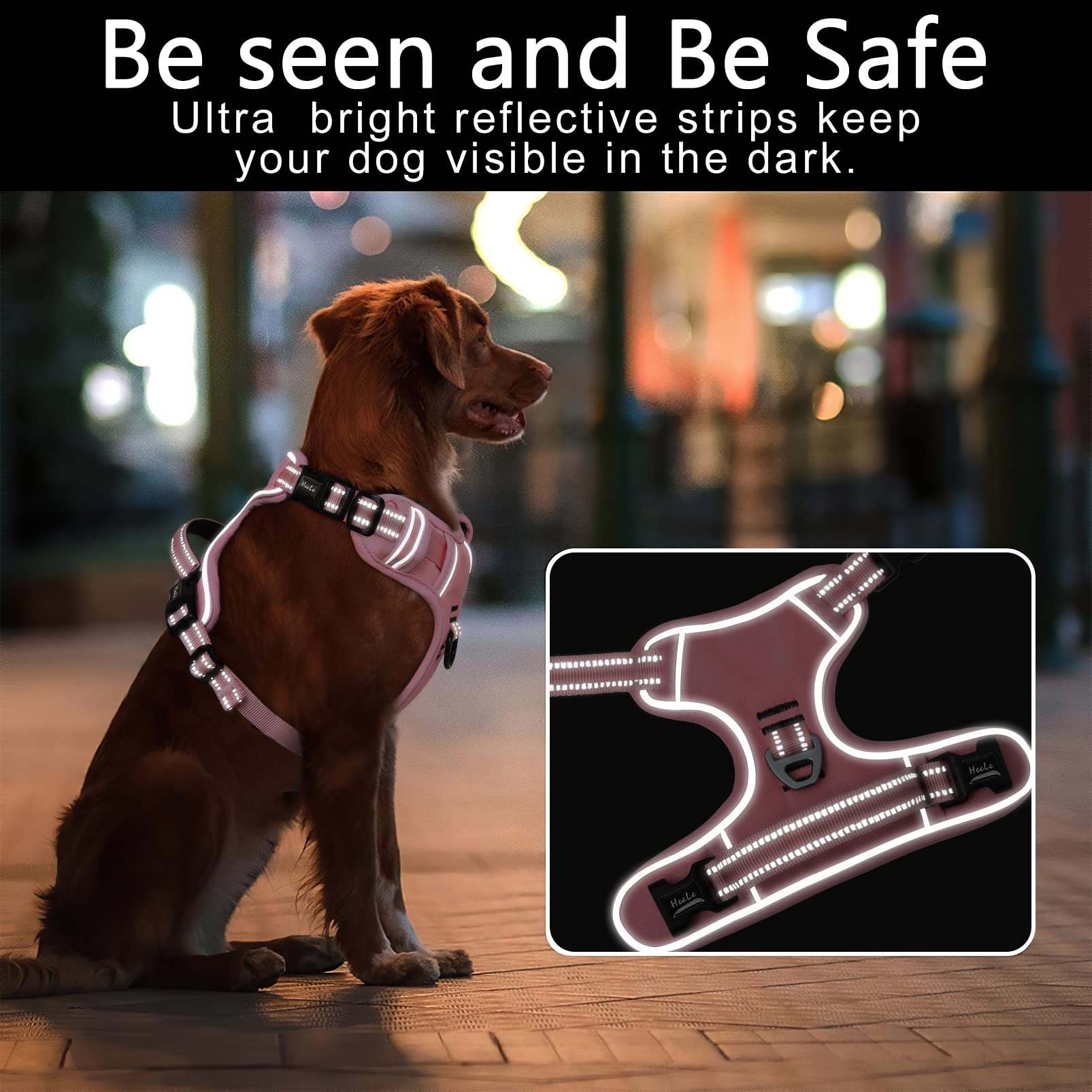 HEELE Pettorina Cane, Imbracatura Sganciata Rapido dal Collo, Pettorina Anti-tiro Riflettente e Regolabile con Maniglia Comoda, Morbida e Imbottita per Cani Piccola Media Grande, Rosa Chiaro XS