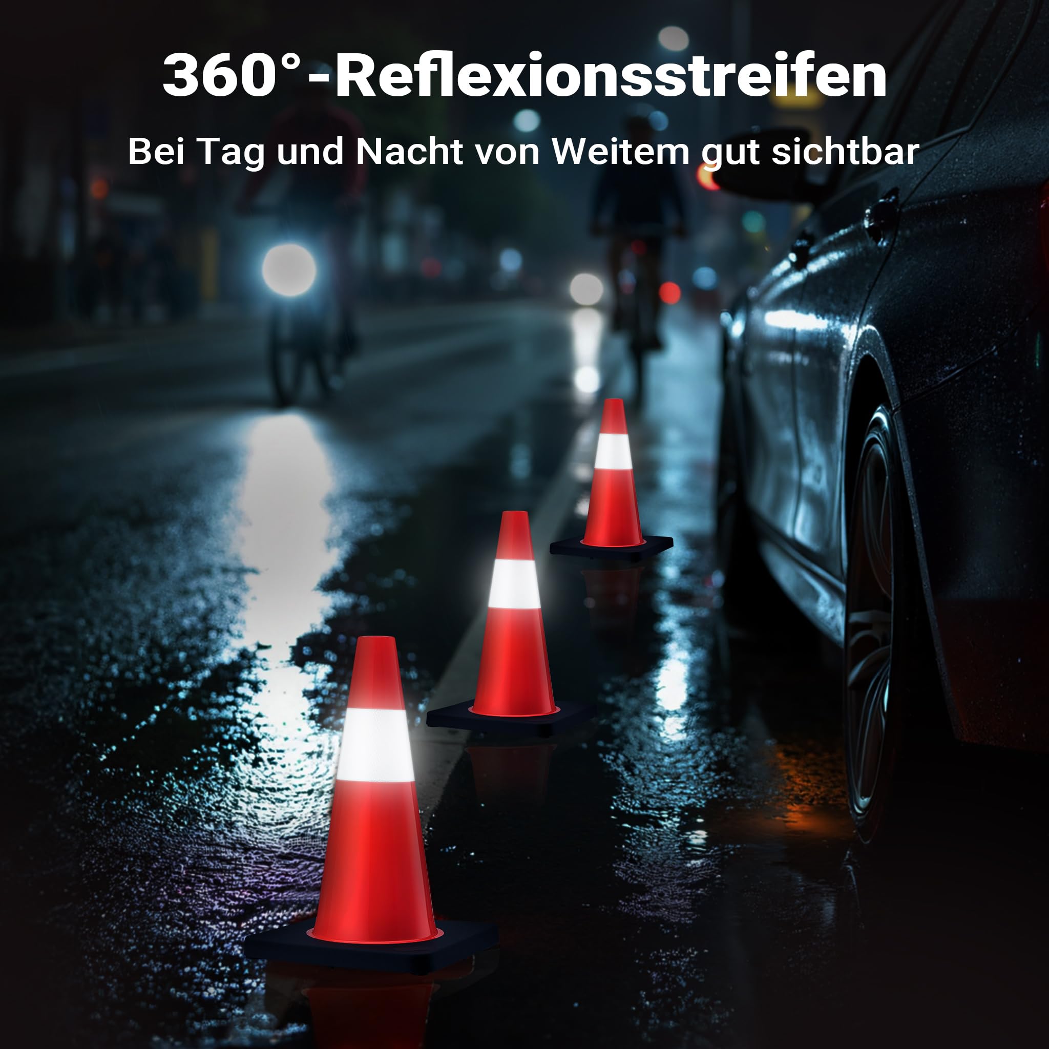 Wiltec Verkehrskegel 45 cm hoch, Leitkegel zum Absichern, Pylon reflektierend, Warnkegel aus robustem PVC und Gummi für Baustellen