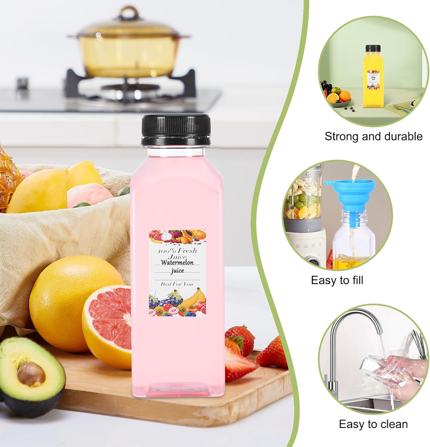 48pcs 12oz Empty Plastic Juice Bottles- Clear Homemade Juicing Drinks Containers with Black Tamper Proof Lids for Juicing, Smoothie,Drinking,Reusable Beverages Bottles - Image 3
