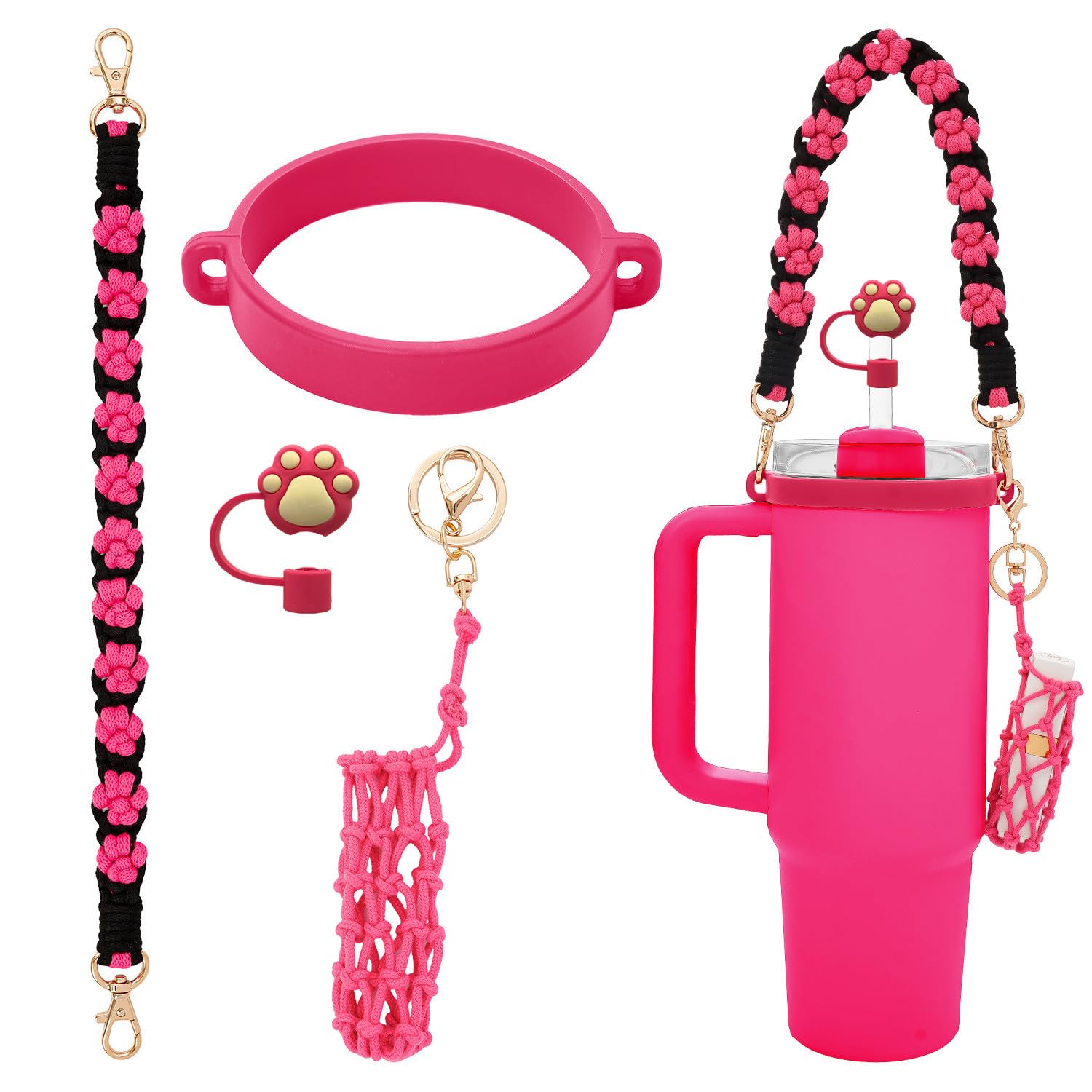 Outman Cup Accessories Set Water Bottle Holder Sling,Siliocne Straw Cover,Lipstick Holder Fits Most 16-40oz Water Bottles Compatible with Stanley Cup