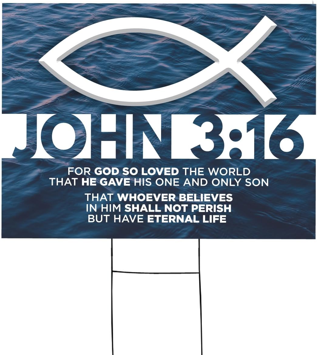 John 3:16 Yard Sign – Double-Sided Coroplast with H-Stake | UV & Fade Resistant | Share Your Faith | 18” x 24”