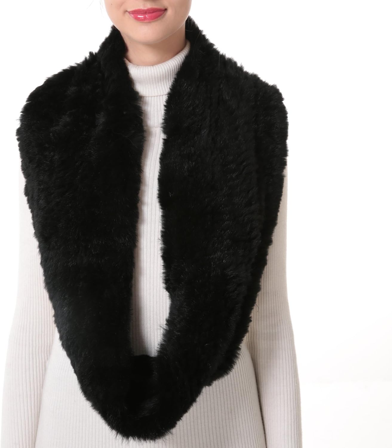 Women's Rex Rabbit Fur Stretchy Infinity Scarf