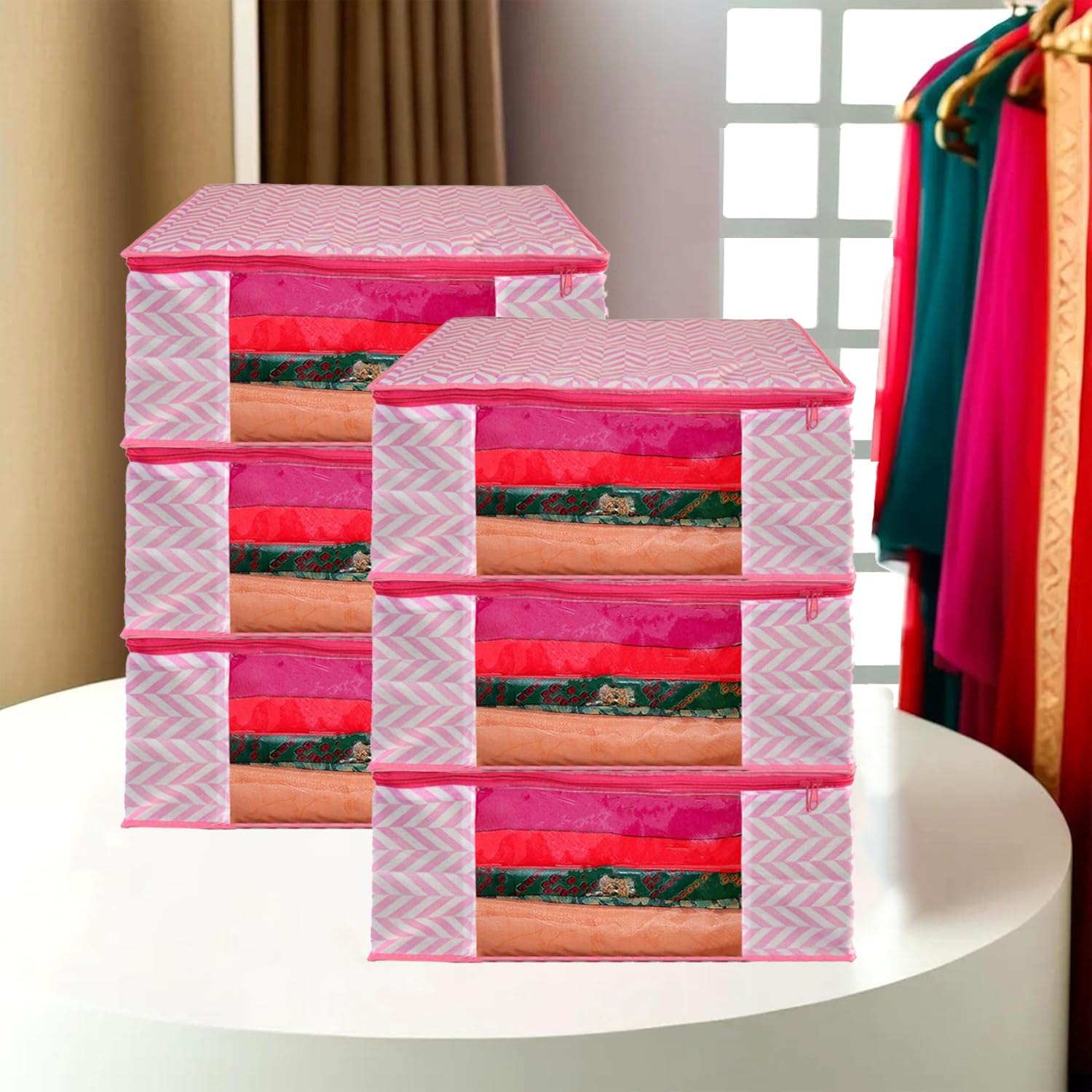 SHAPING FABRIC Garment Cover Non-Woven 90 GSM with Transparent Window & Double Metal Zipper – Pack of 6 | Dustproof Clothes Storage Bag for Sarees, Suits, Jackets, Shirts SBXLRL152493517524148525697-image-10