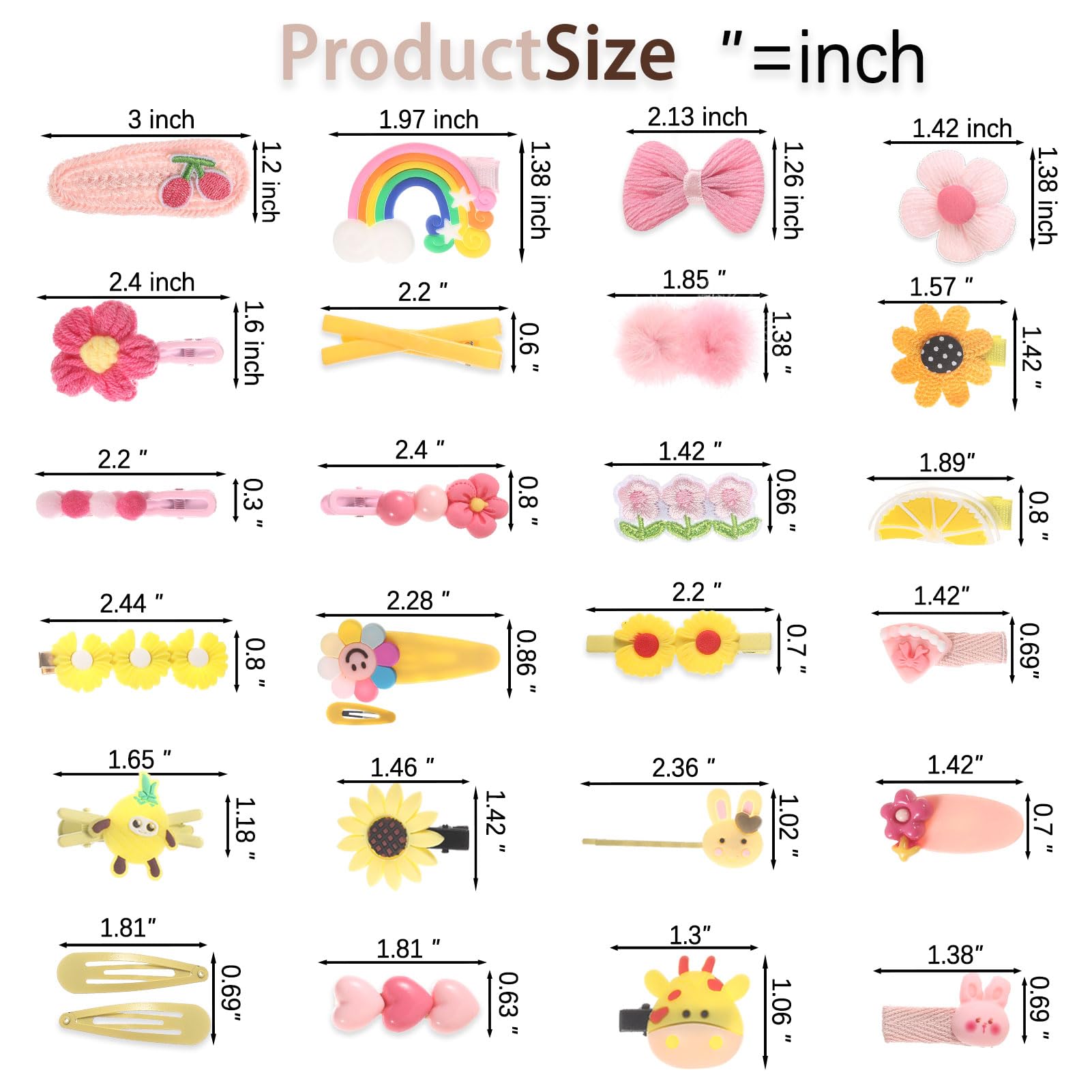 BAISEN 26 Pieces Baby Girls Hair Clips, Sweet Hair Accessories for Girls Cute Animals, Flowers, Fruits, Rainbows - Image 3