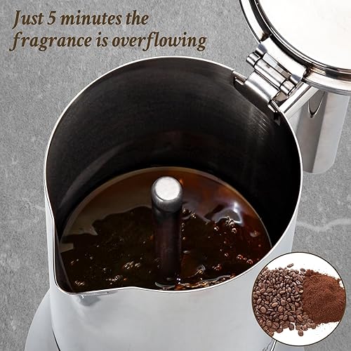 Miniatura 5 de Cafetera de café expreso, 6 tazas de 10 onzas, cafetera cubana e italiana de acero inoxidable para cafetera, compatible con estufa de inducción