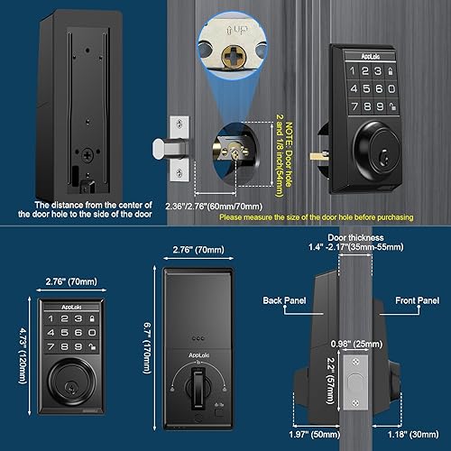 Miniatura 7 de Aibocn Cerradura de puerta con teclado electrónico, cerradura automática, opción de entrada con llave, contemporánea, antimiradas, paquete de 1