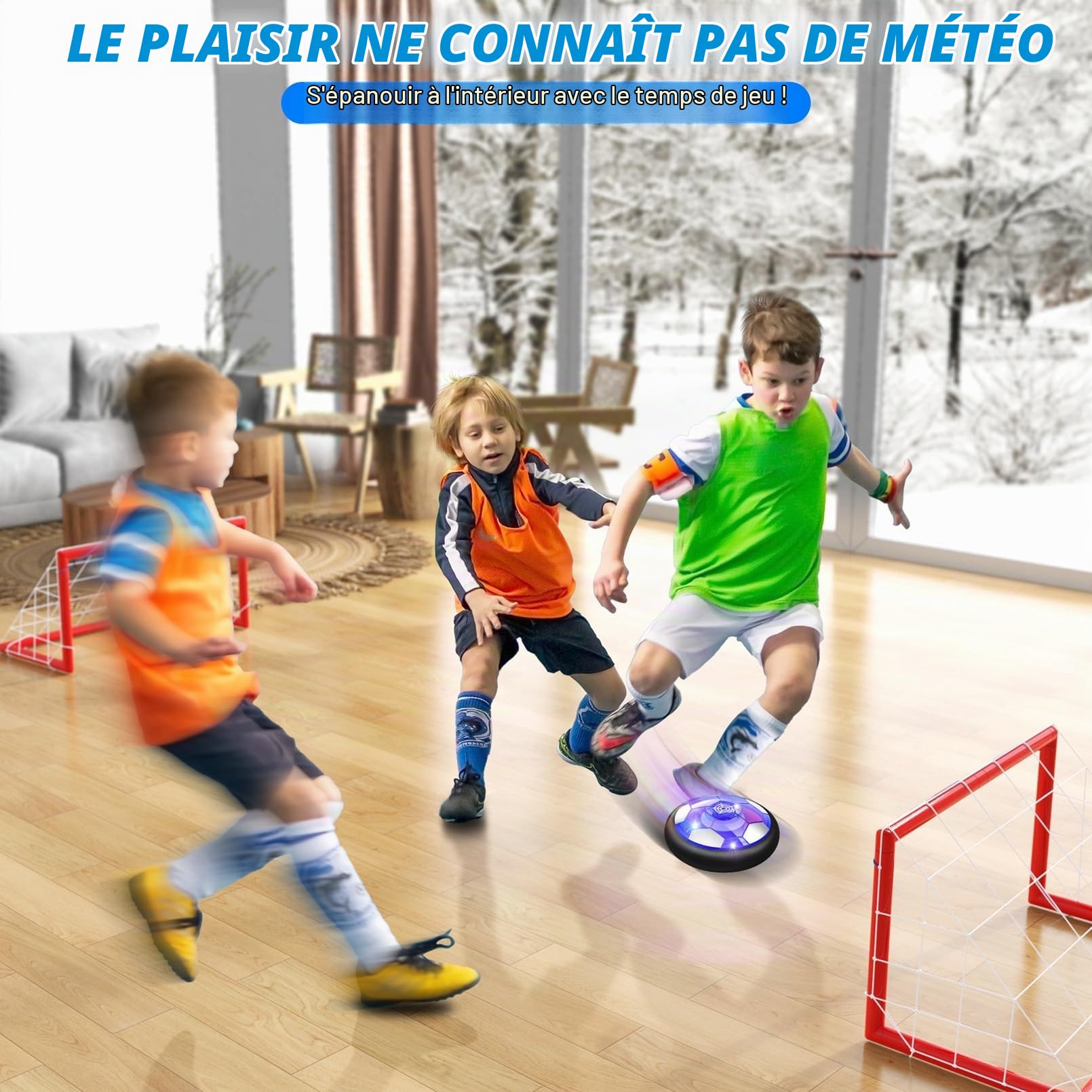 Ancesfun Air Football Set avec 2 Buts, Ballon de Toys Hover Power Football Rechargeable avec LED, Soccer Ball de Puissance d'air pour Les Jeux Extérieurs D'intérieur de Garçons Filles Âge 3-12+