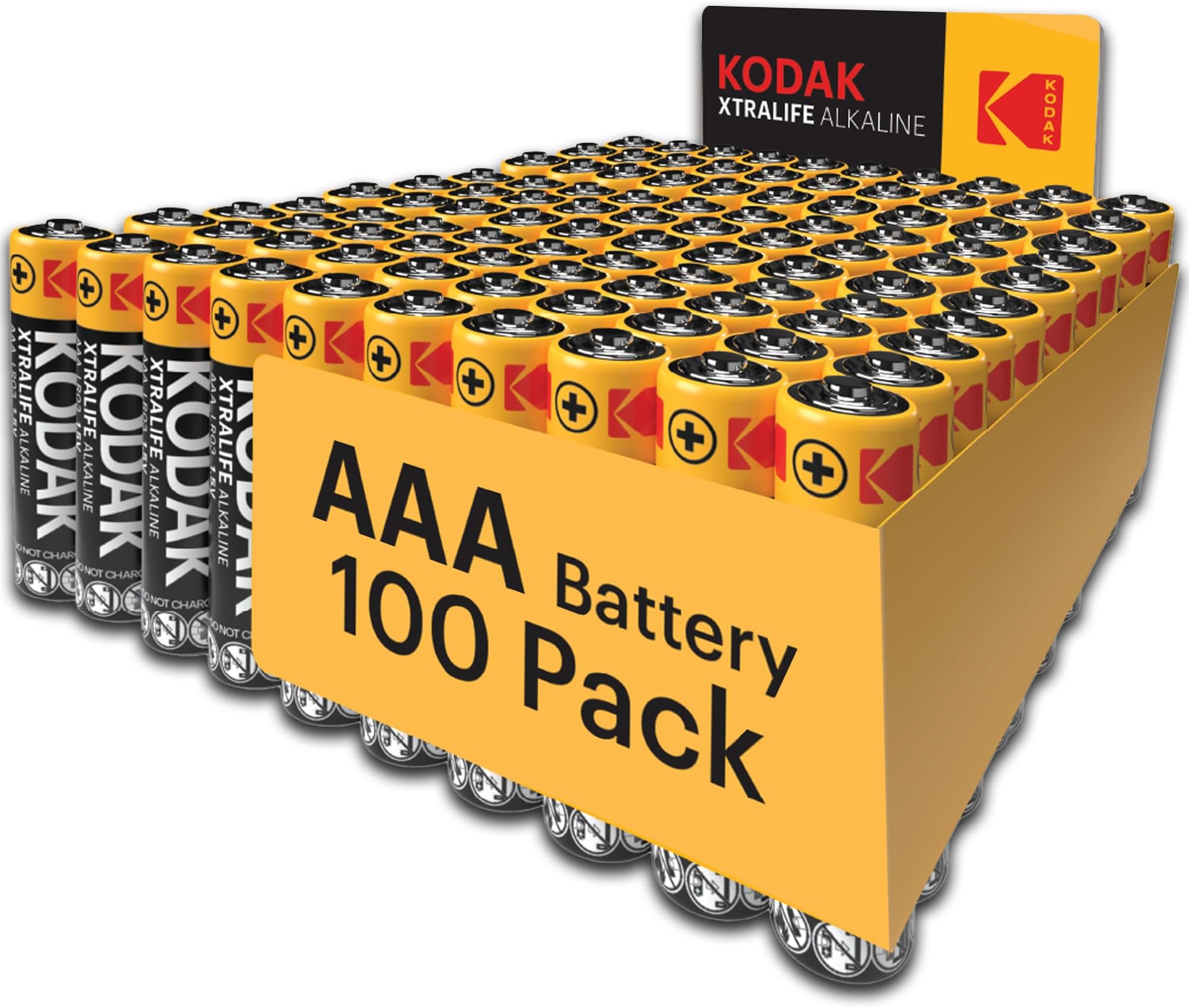 Kodak Xtralife 100-Pack AAA Alkaline Batteries, Triple A Bulk Value Battery Pack for High-Drain Devices, LR03 1.5 Volt, 10-Year Shelf Life, 6x More Power, Ideal for Businesses and High-Use Households