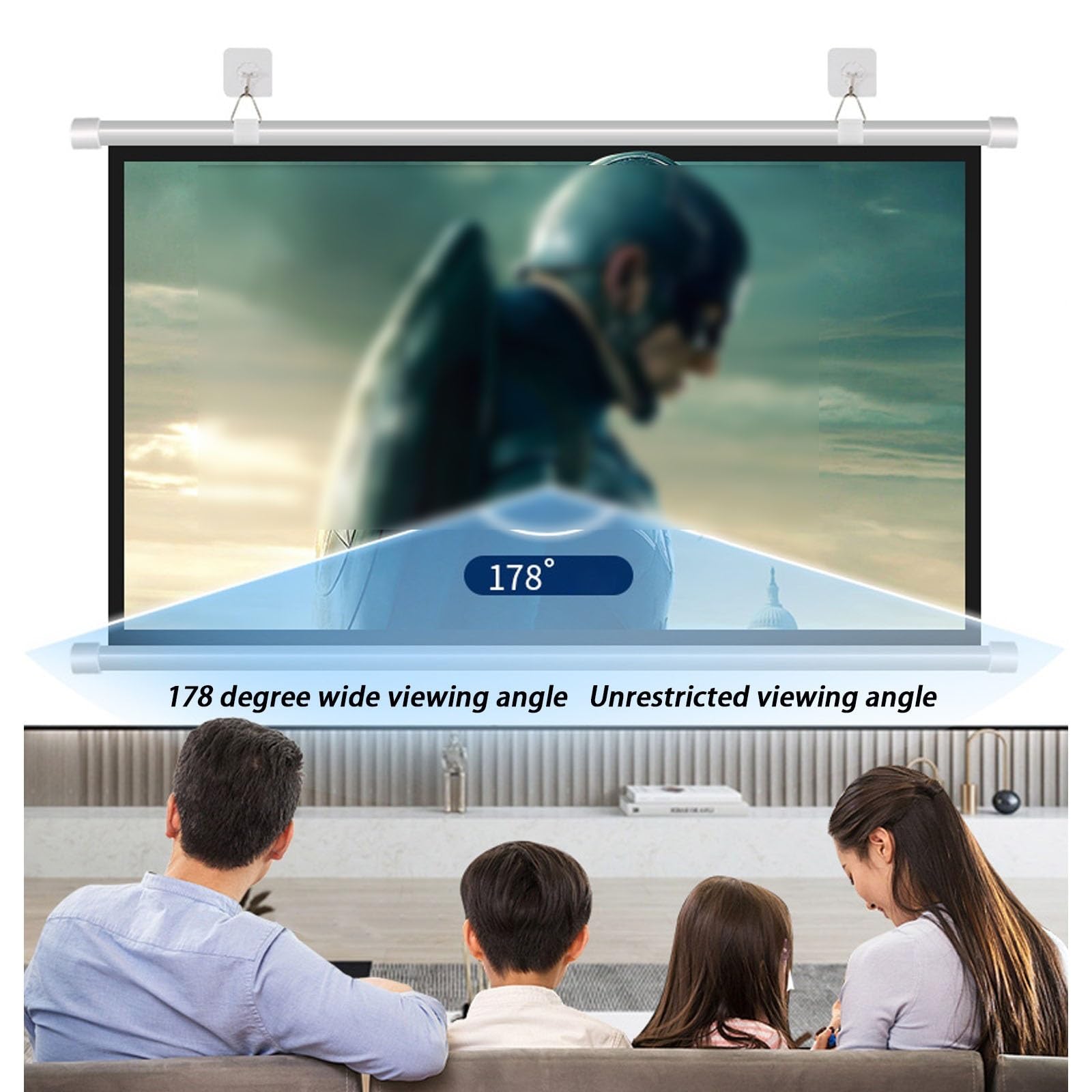 Manuale Telo Proiettore Avvolgibile，Schermo per Proiettore, Telo da Proiezione Interno Esterno, Home Theater Cinema Full HD 3D 4K，per Video Proiettori, Uso Esterno A Casa Cinema(4:3,50")