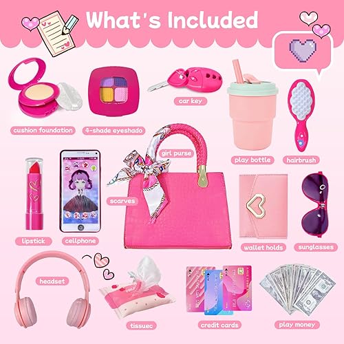Miniatura 2 de Bolso para niña con maquillaje de simulación para niños pequeños, juego de monedero para niños, incluye bolso, auriculares de juego, cartera,