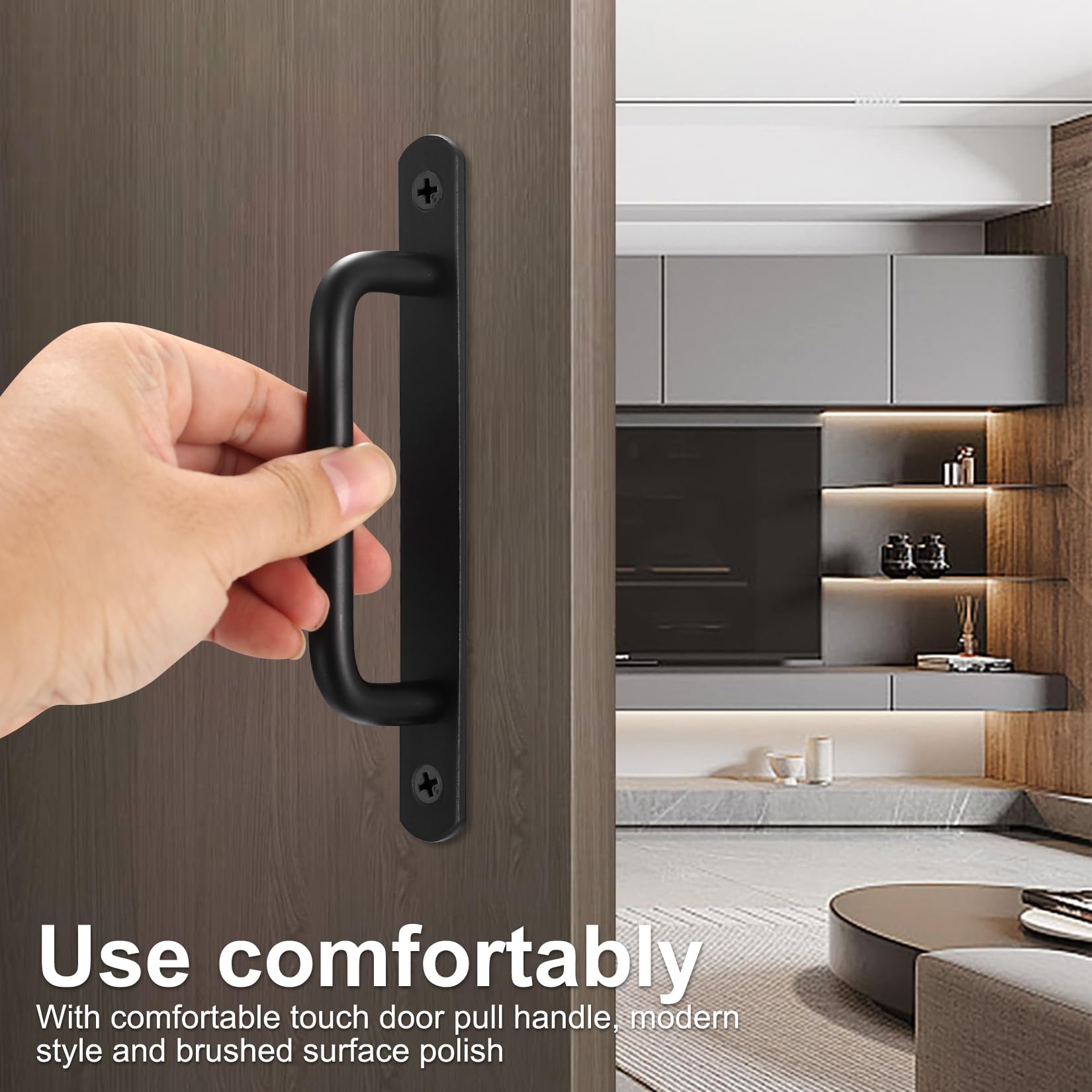 2 Pezzi Maniglia Porta Scorrevole,Maniglie per Porte Scorrevoli per Porta per Cassetti Porte Armadietto Armadio Garage Esterno Interne（192MM nero）