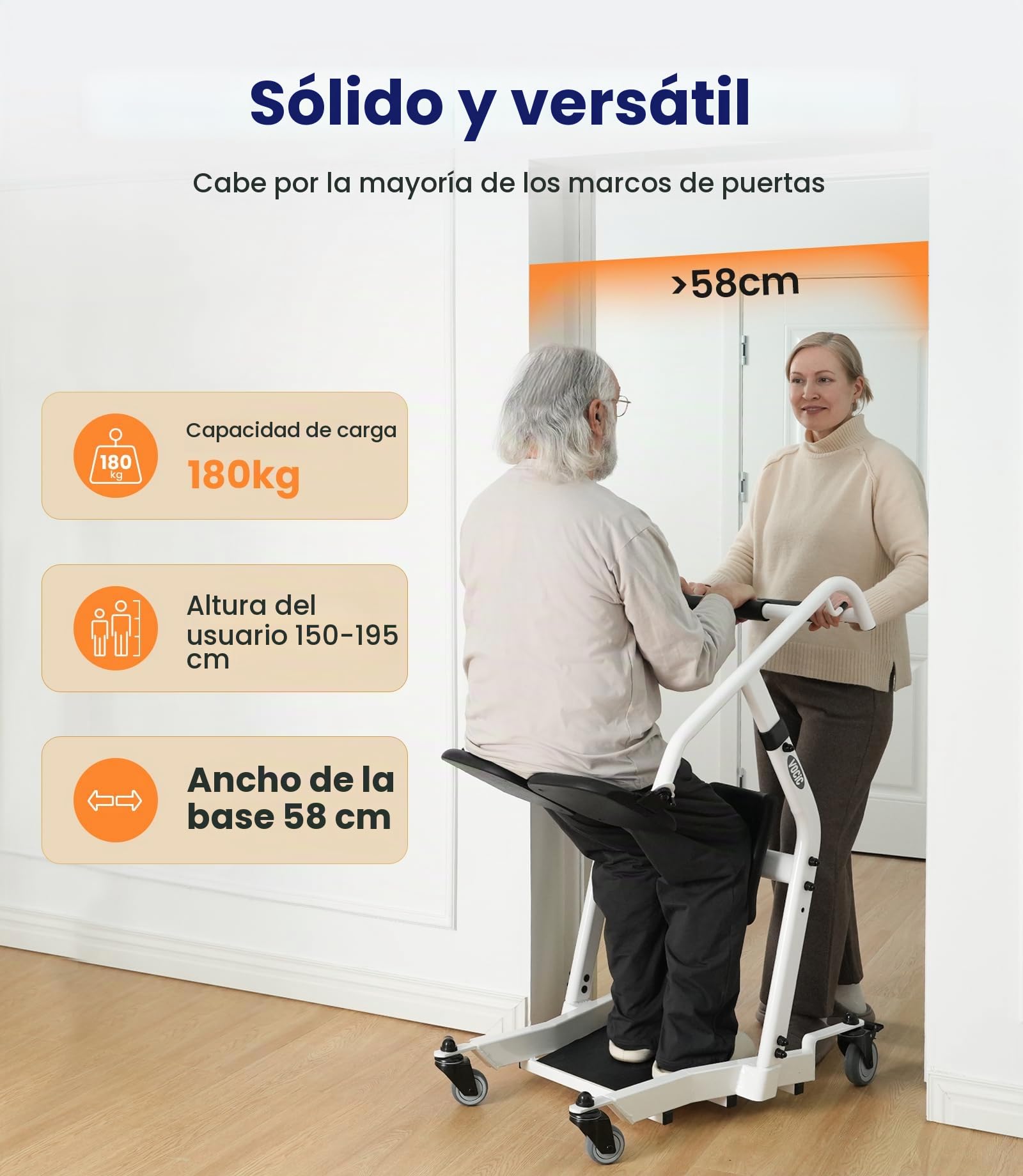 VOCIC Elevador pacientes transferencia senior, ayuda sentado-pie | Ayuda diaria mayores, transferencia segura cama silla ruedas, grúa móvil con ruedas, cuidados hogar 180KG