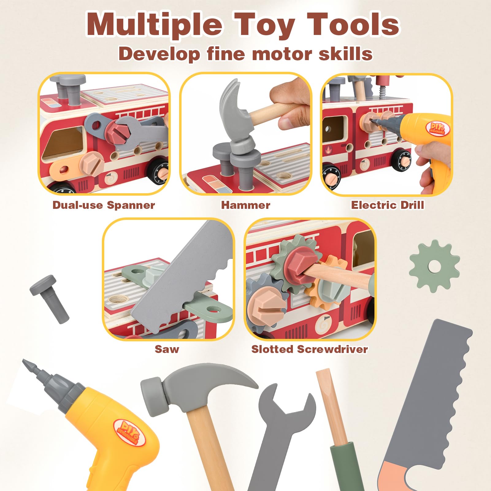 Vanplay Kids Tool Set with Toy Drill, Wooden Toys Montessori Toys for 3 4 5 Year Olds Boys Girls Kids Tools Role Play Toys Toddler Toys (47Pcs) - Image 2