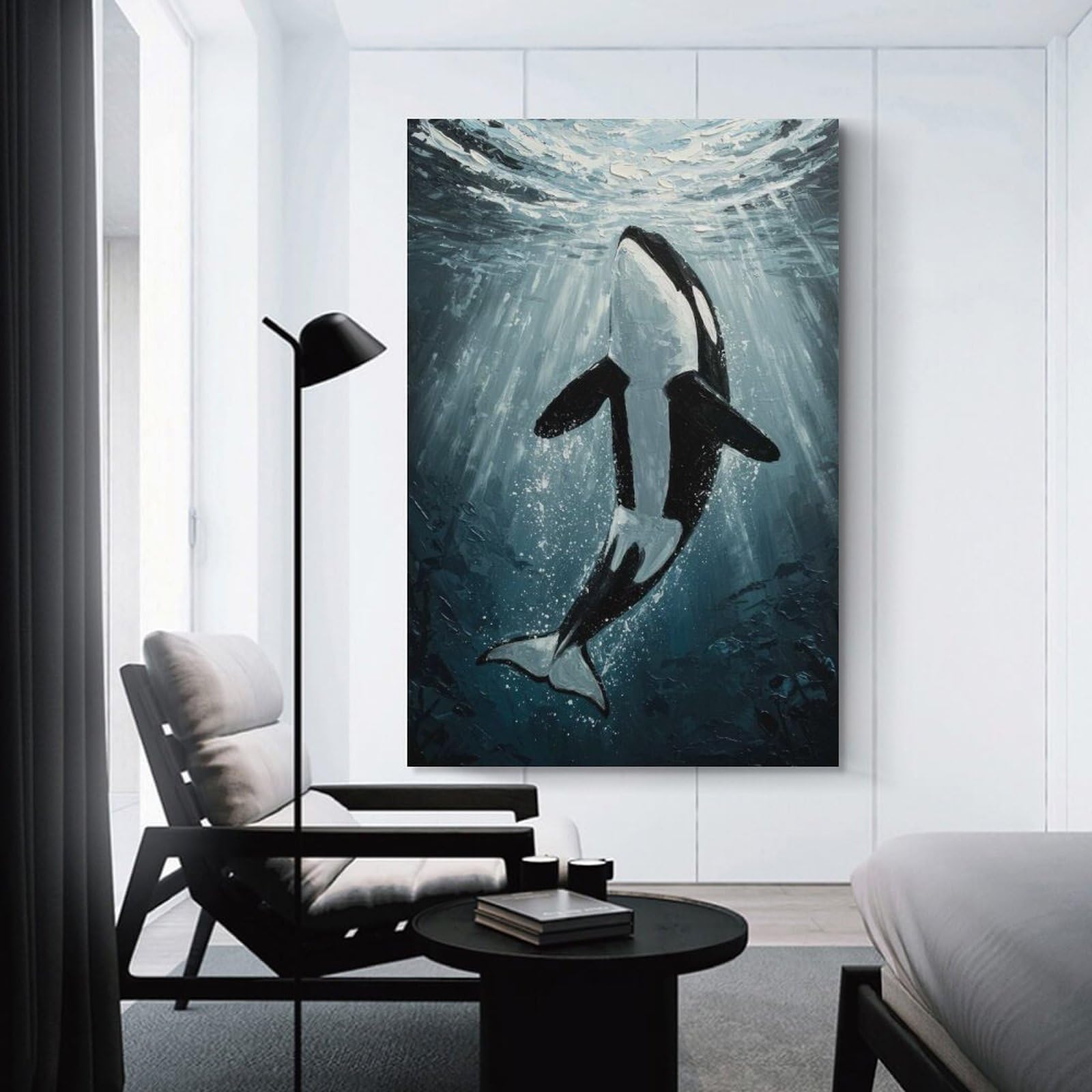 Junmoney Unframe-Style-8 Orca Underwater Painting Wall Decor Canvas Print, 24X36inch(60X90cm), For New Home Styling, Lounge Or Bedroom, Stylish Wall Art For Fresh Spaces