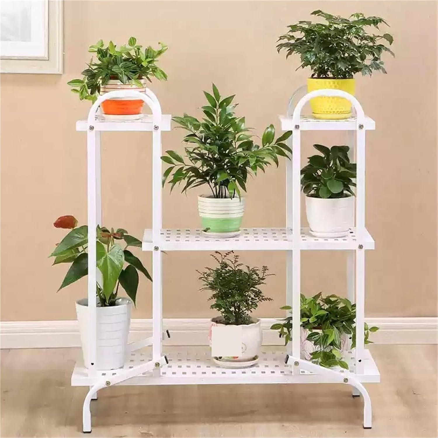 Metal Plant Stands Indoor Outdoor Multi Layer Flower Pot Rack Plant Shelf Storage Rack Plant Display Rack for Living Room Garden Balcony Multi Scenario Use(White)