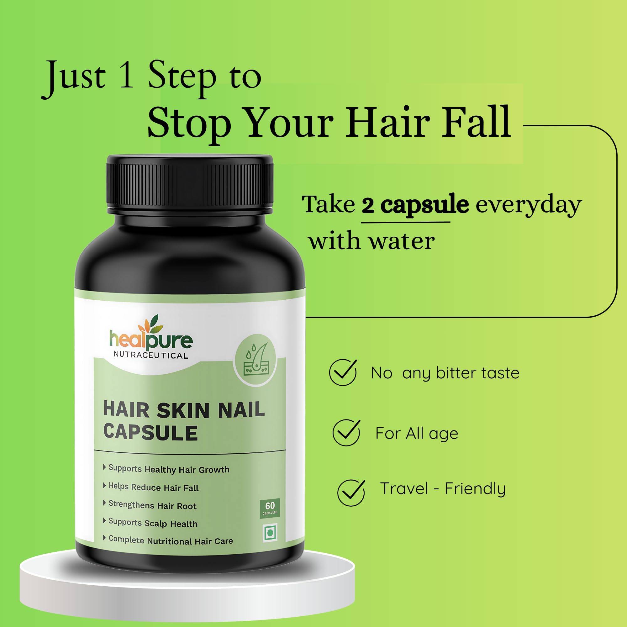 HEALPURE NUTRACEUTICAL Biotin (60 Capsules) | Hair Growth, Strong Hair and Glowing Skin, Fights Nail Brittleness. 3