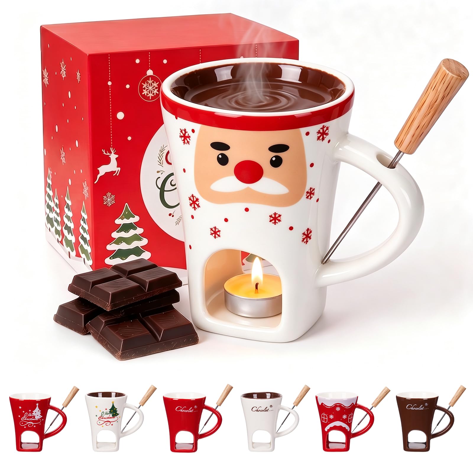 Chocolate Fondue Mug, Chocolate Melting Cup with Forks, Air Circulation Personal Cheese & Butter Melting Cup for Birthday Party, Wedding, Christmas Gifts (# 04)