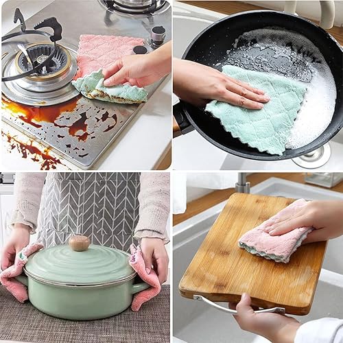 Miniatura 2 de Paquete de 10 paños de cocina, toallas de microfibra para platos, paños de lavado, paños de cocina de terciopelo coral súper absorbentes, paños de