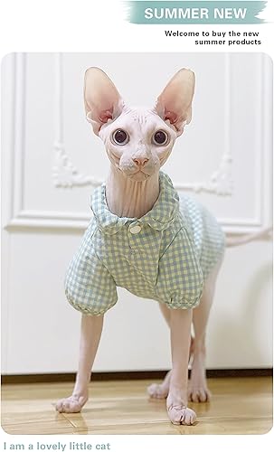 Miniatura 5 de Bonaweite - Falda de cuadros con cuello de Peter Pan, algodón transpirable para gatos y gatos sin pelo, para esfinge, rex, Devon Rex, Peterbald