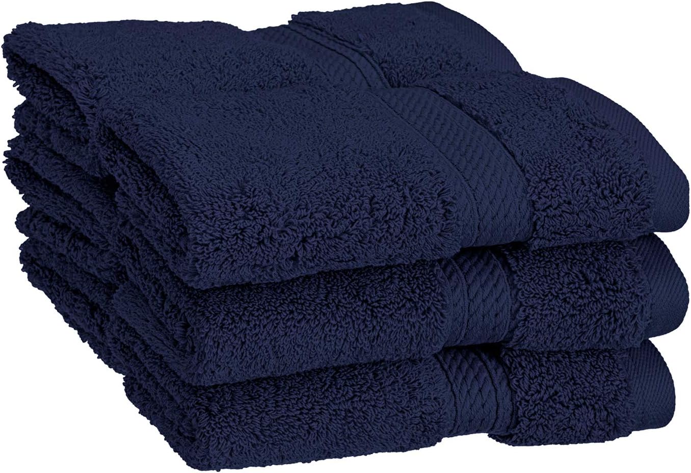 BLUENILEMILLS Buckingham Egyptian Cotton Solid 6-Piece Towel Set, Face Towels, Navy Blue