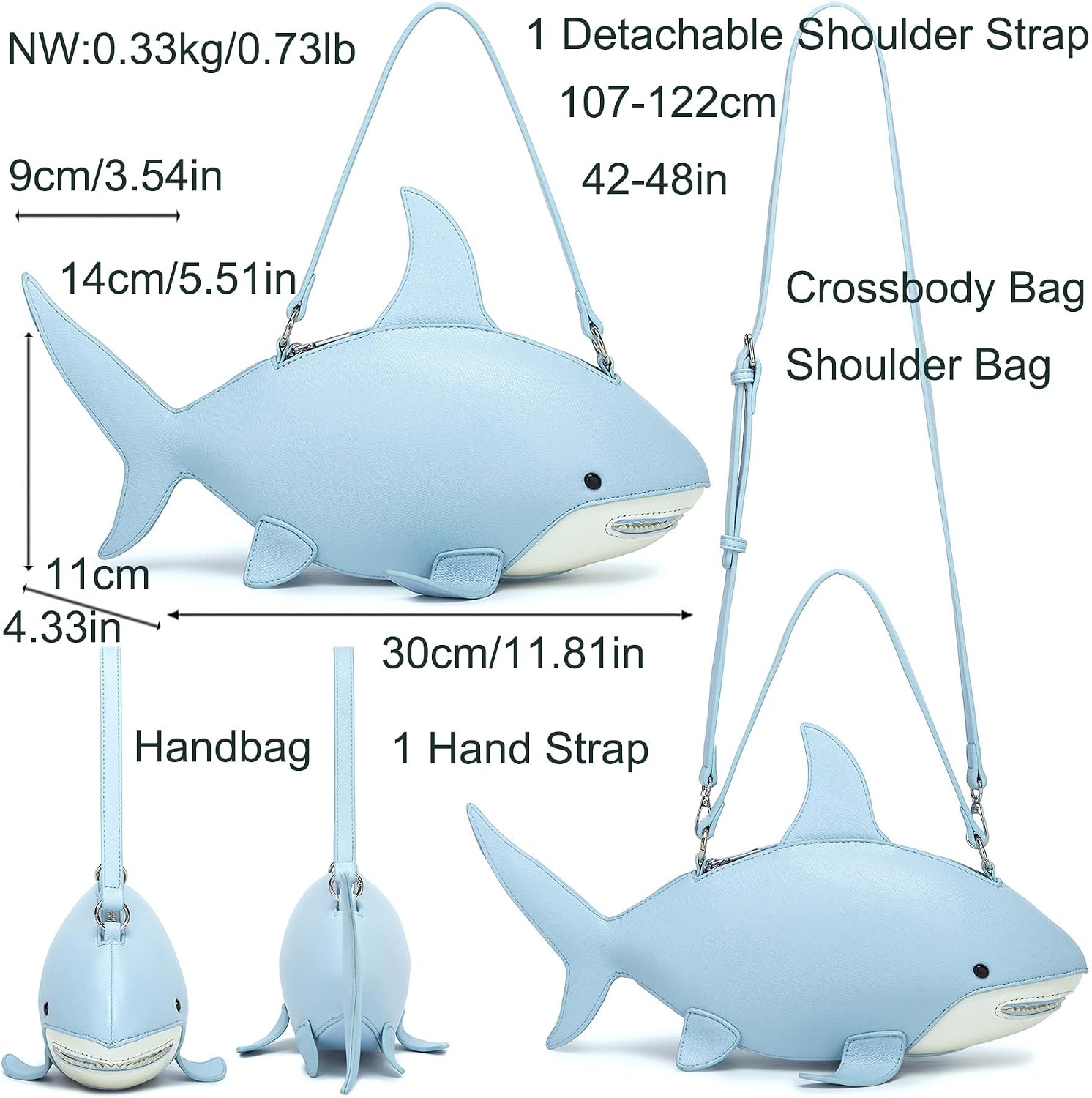 Novelty 3D Shark Purse Unique Fun Handbag Shoulder Crossbody Bag