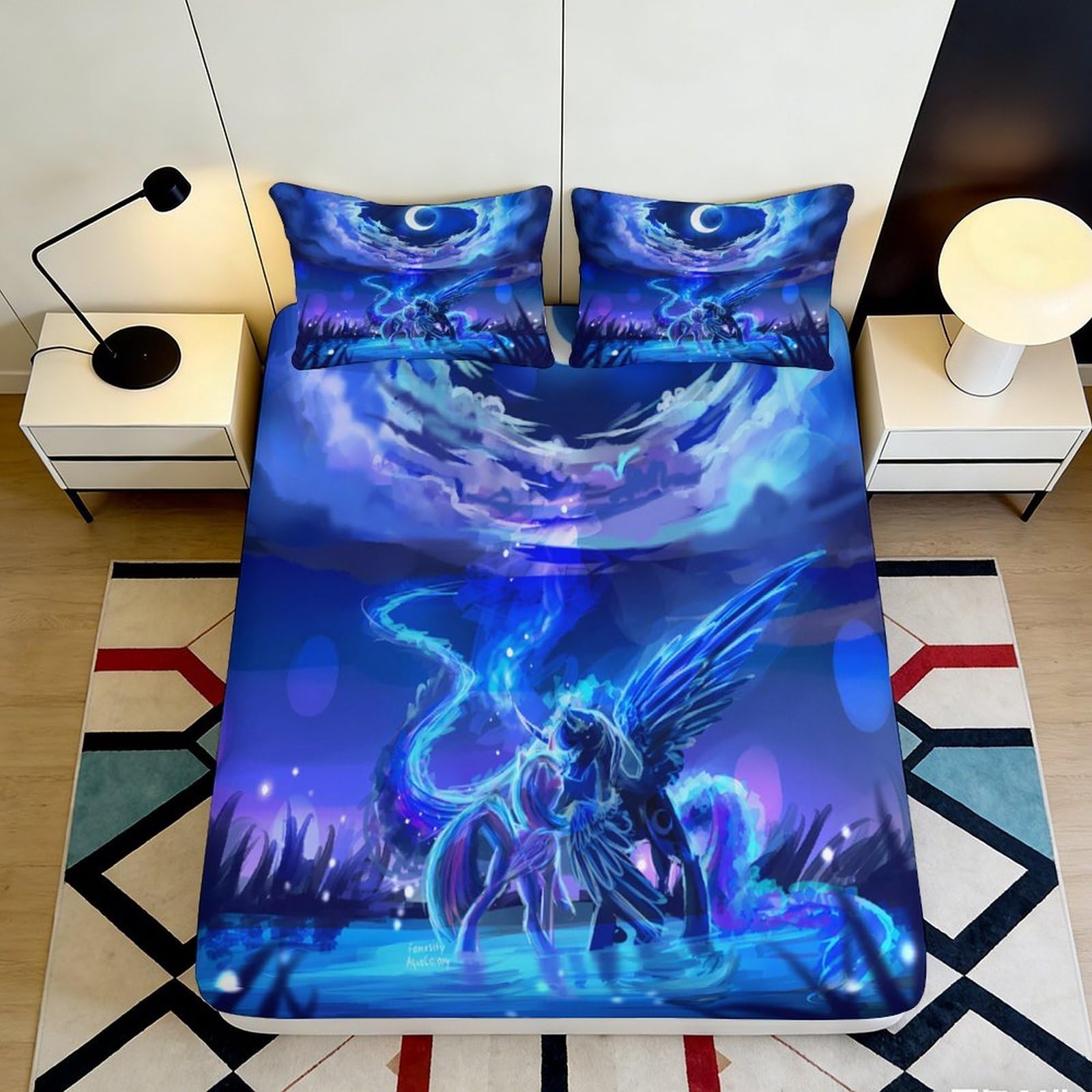 Pnayamiorkfel Style-8 3D Printed Fantasy Night Sky Fitted Sheet Microfiber Soft Artistic Unicorn Bed Cover For Bedroom Decor Dorm Guest Room 90X200x25cm
