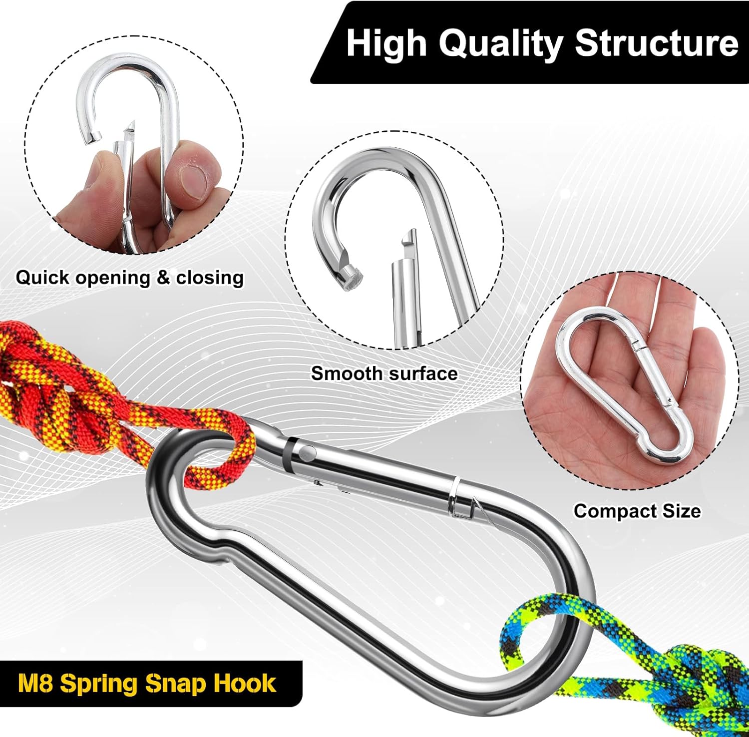 30 Pcs 3" Spring Snap Hook, M8 5/16" Heavy Duty Carabiner Clips Galvanized Steel Quick Link Carabiner Clip 500LBS Holding Capacity Spring Clips for Hammock Swing Gym Outdoor Travel - Image 3