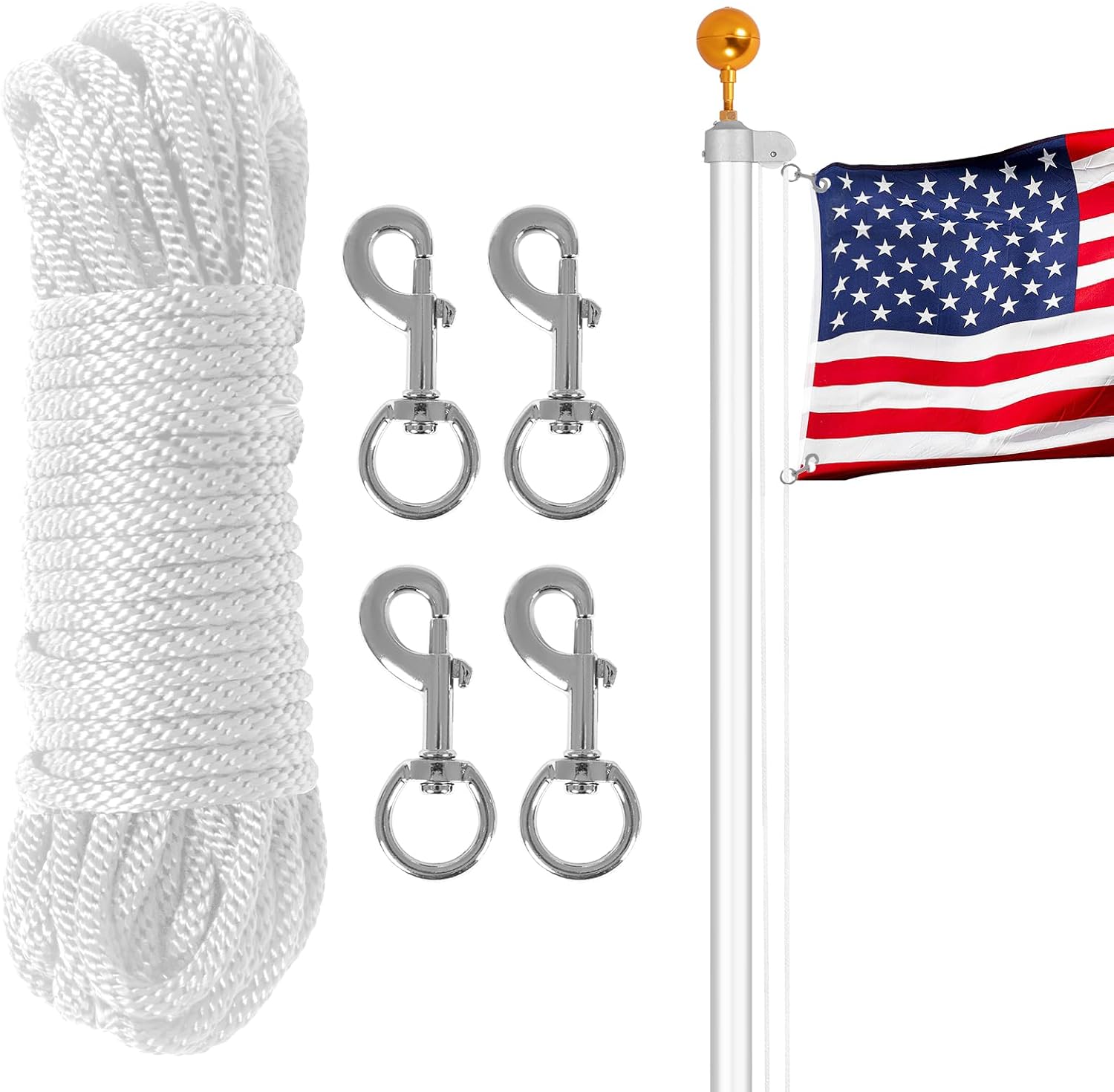 BMFTRRI Flag Pole Rope Kit 50Ft x 1/4" Diameter Halyard