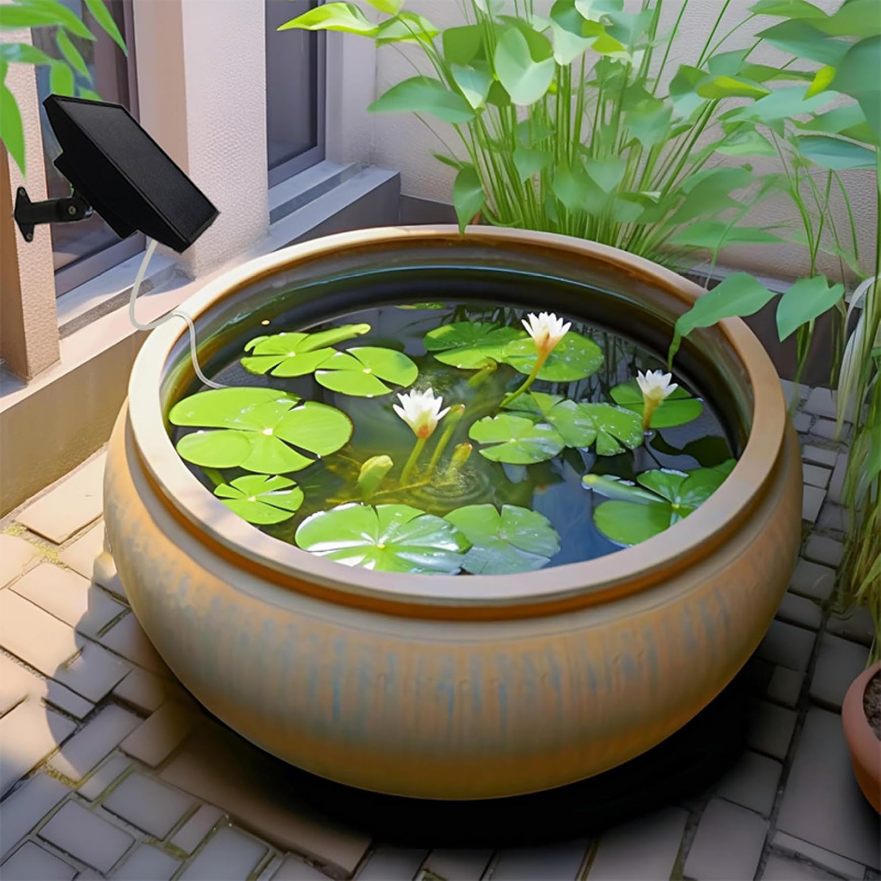 Aeratore per laghetto solare, pompa ad solare da 2 W con batteria incorporata, pompa di ossigeno a basso rumore a 3 modalità per acquario con laghetto da giardino all'aperto, 4 pietre