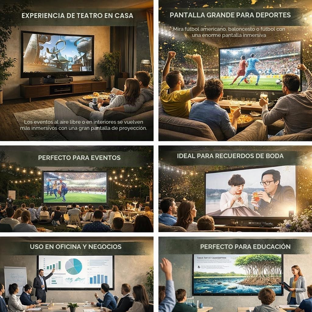 Japard - Pantalla de proyección de 200 Pulgadas para Interior y Exterior, 4K Full HD 3D 16:9 de Doble Cara, Plegable, portátil, Montaje en Pared, Colgante, Extra Grande, para películas en el Patio