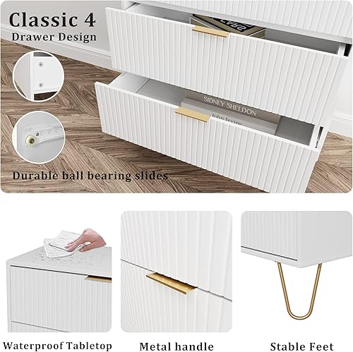 Miniatura 9 de Aobafuir Cómoda de 4 cajones, cajón, armario de almacenamiento alto con patas de metal, cómoda pequeña para dormitorio, sala de estar, armario,